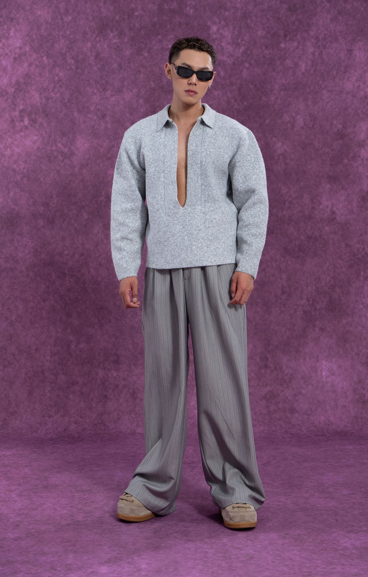 CLP Deep-V Oversized Wool-Blend Pullover