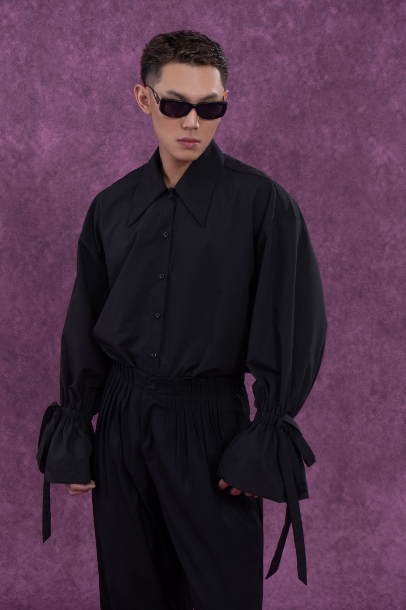 CLP Drawstring Ruffled Cuff Oversized Shirt, premium urban and streetwear designers apparel on PROJECTISR.com, CLP