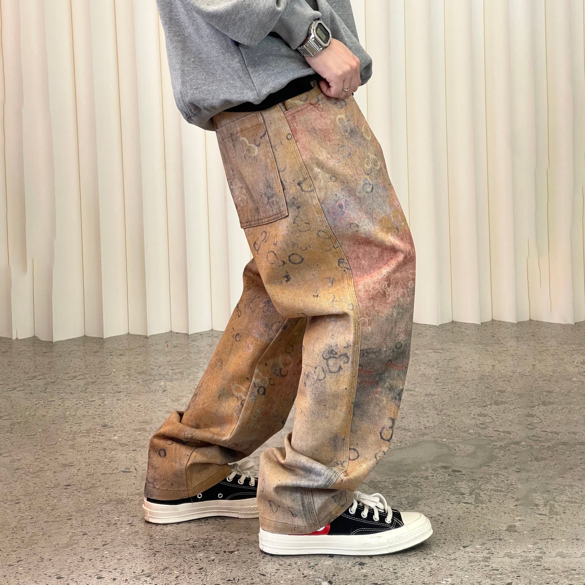 ME DA IGUAL Washed Tie-Dye Bubble Graphic Jeans, premium urban and streetwear designers apparel on PROJECTISR.com, ME DA IGUAL