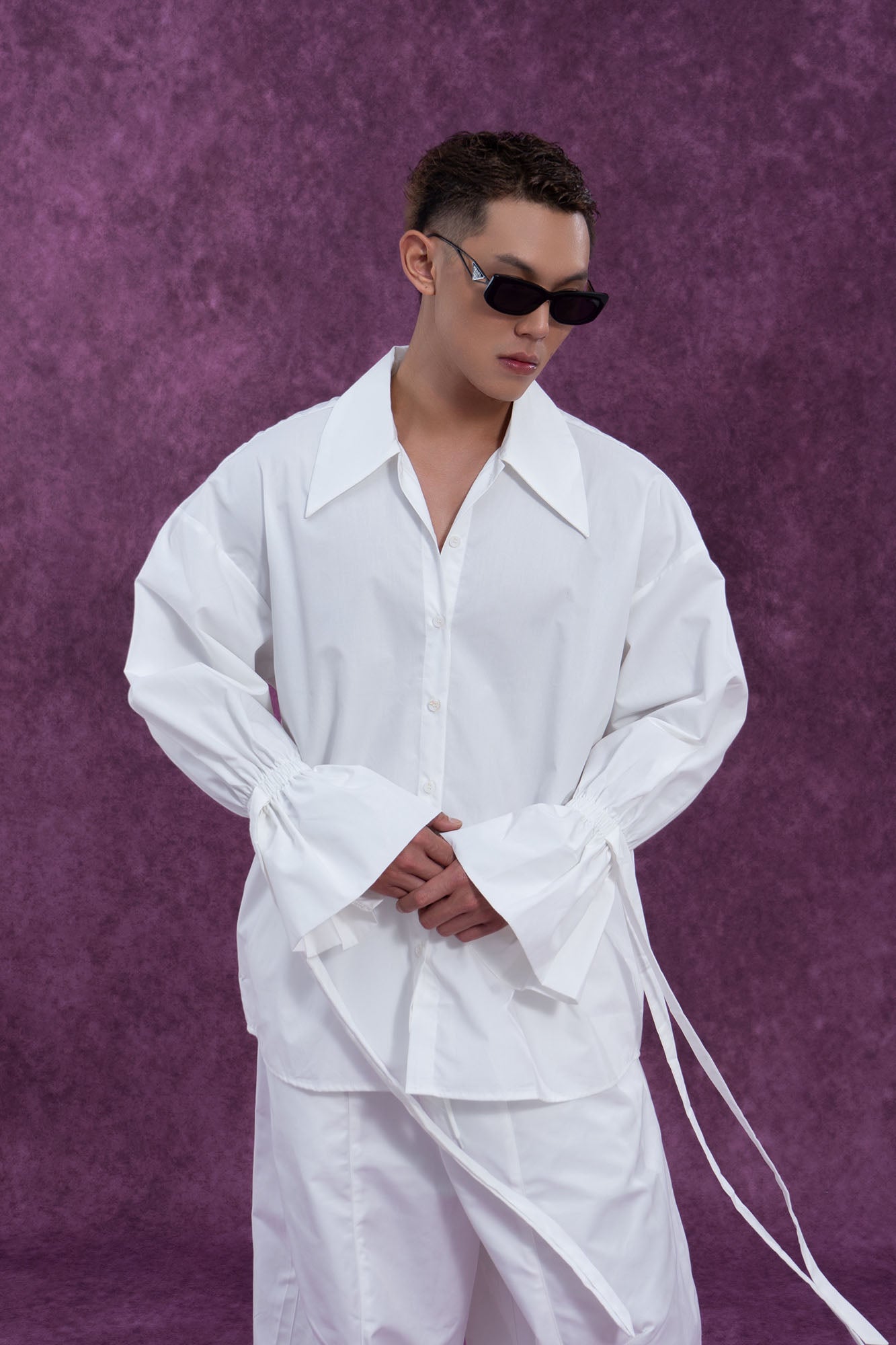 CLP Drawstring Ruffled Cuff Oversized Shirt, premium urban and streetwear designers apparel on PROJECTISR.com, CLP