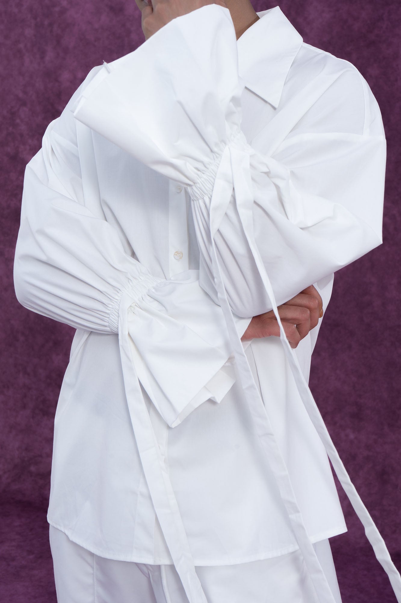 CLP Drawstring Ruffled Cuff Oversized Shirt, premium urban and streetwear designers apparel on PROJECTISR.com, CLP