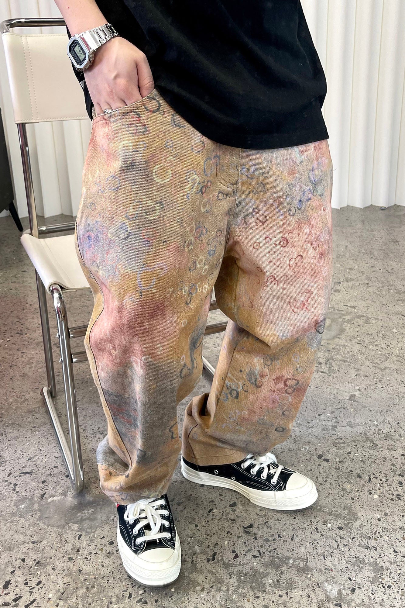 ME DA IGUAL Washed Tie-Dye Bubble Graphic Jeans, premium urban and streetwear designers apparel on PROJECTISR.com, ME DA IGUAL
