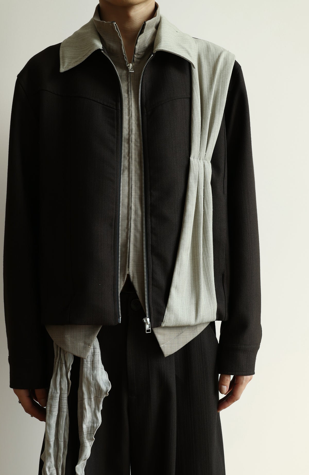 OKAYTHXBYE Deconstructed Spliced Textured Stripe Short Jacket