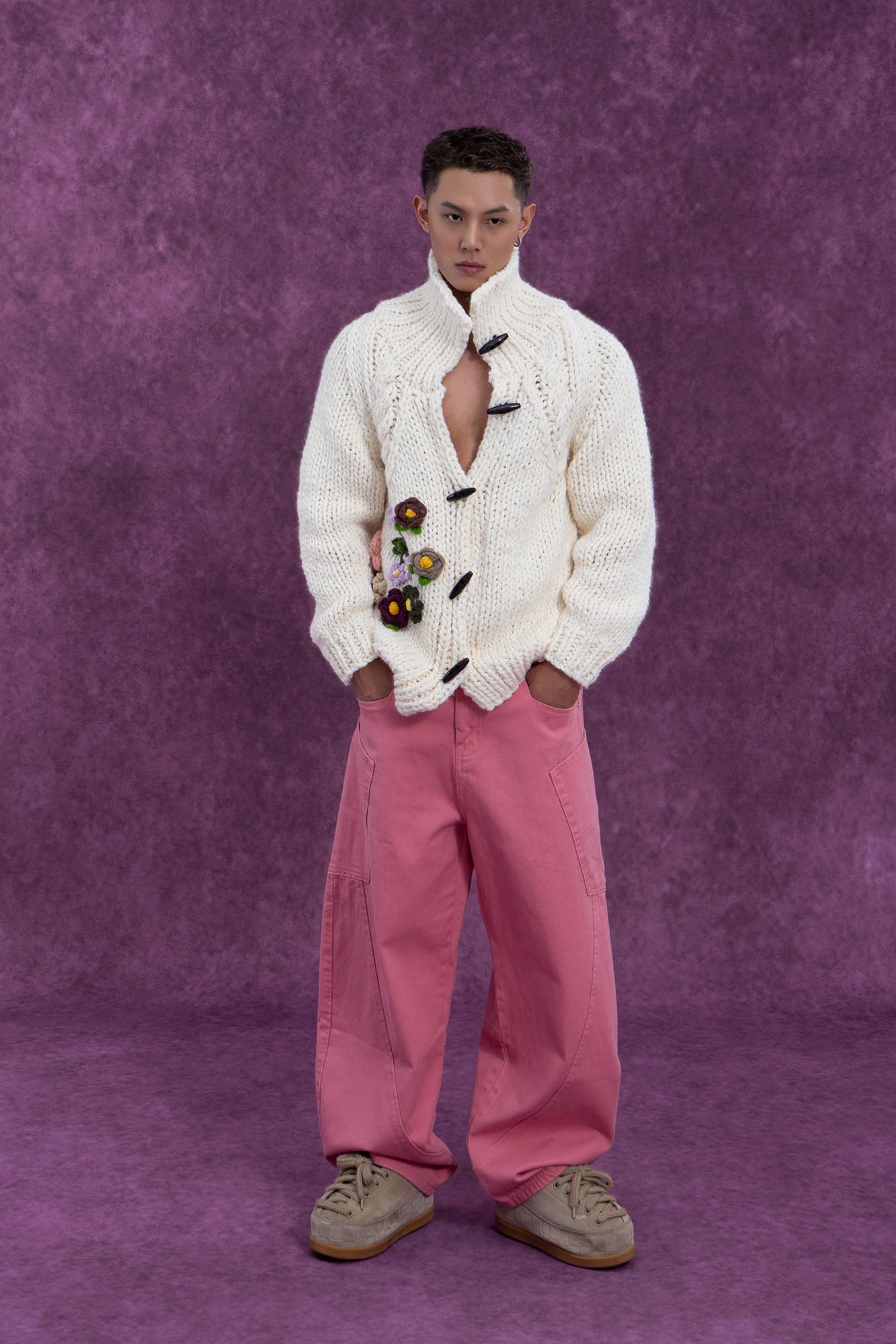 CLP Chunky Bloom Stand-Collar Cardigan