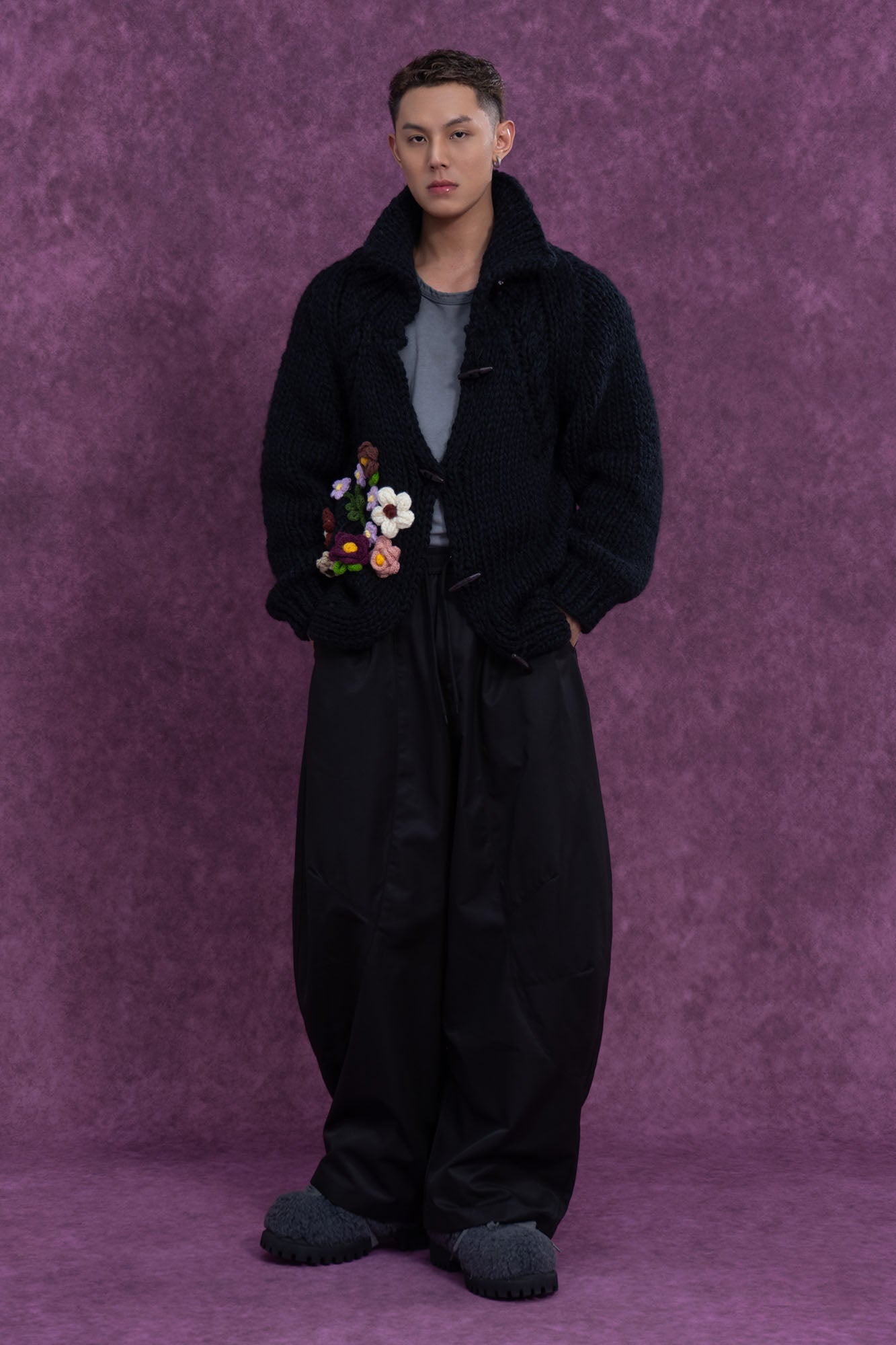 CLP Chunky Bloom Stand-Collar Cardigan