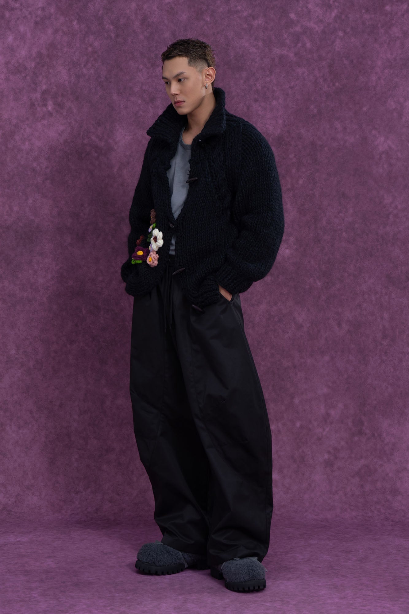 CLP Chunky Bloom Stand-Collar Cardigan