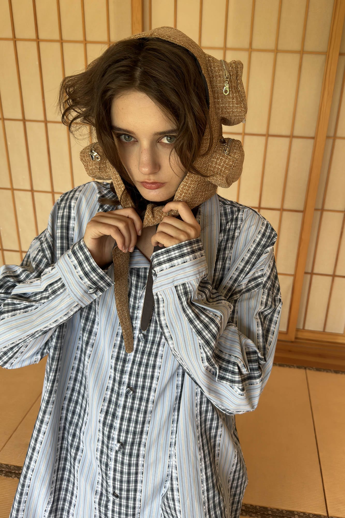 MIICHOUS Time Travel Company Headphone Hood Striped Shirt, premium urban and streetwear designers apparel on PROJECTISR.com, Miichous