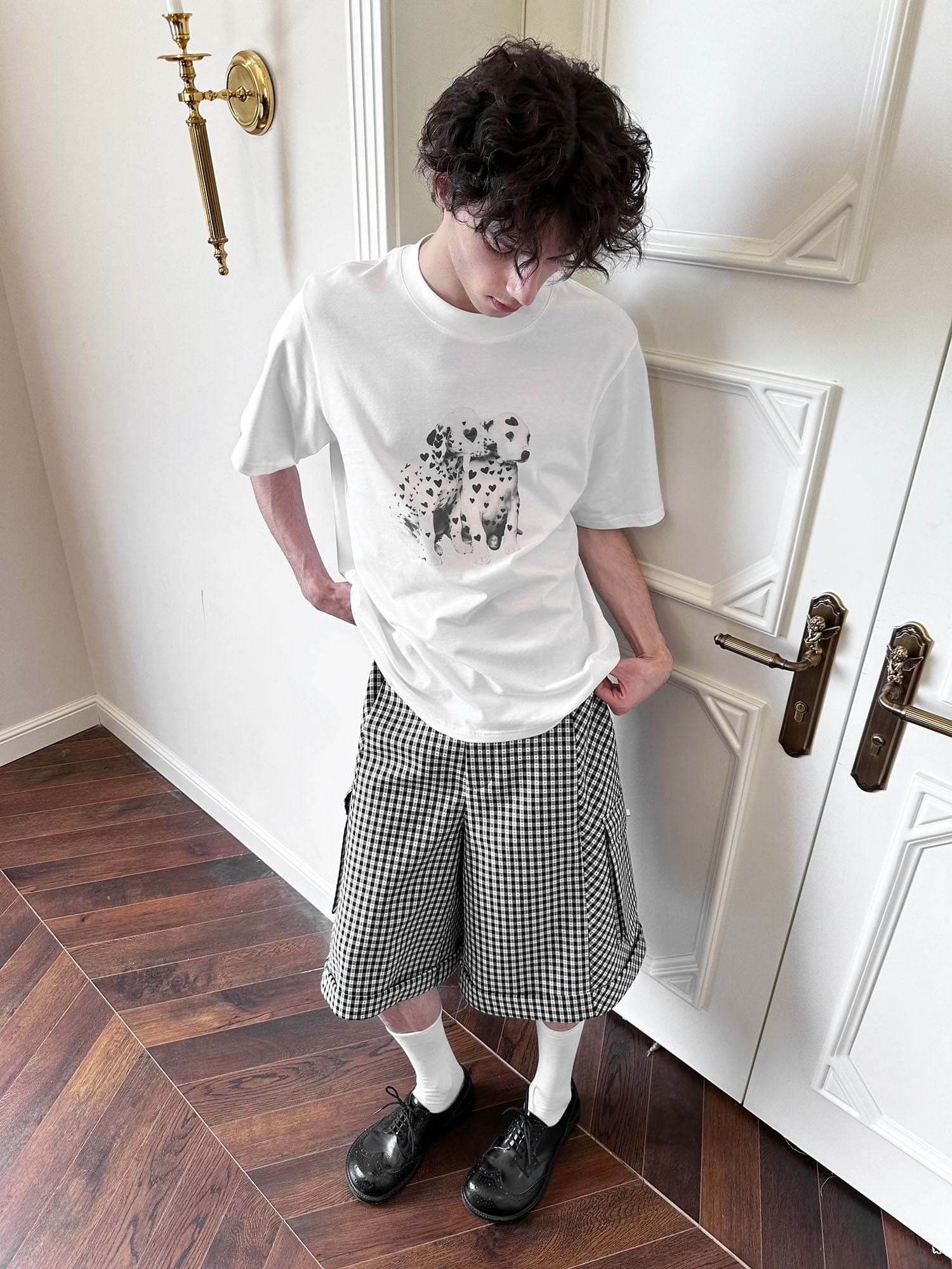 SOURPLUM Retro Gingham Spliced Oversized Shorts, premium urban and streetwear designers apparel on PROJECTISR.com, SOURPLUM