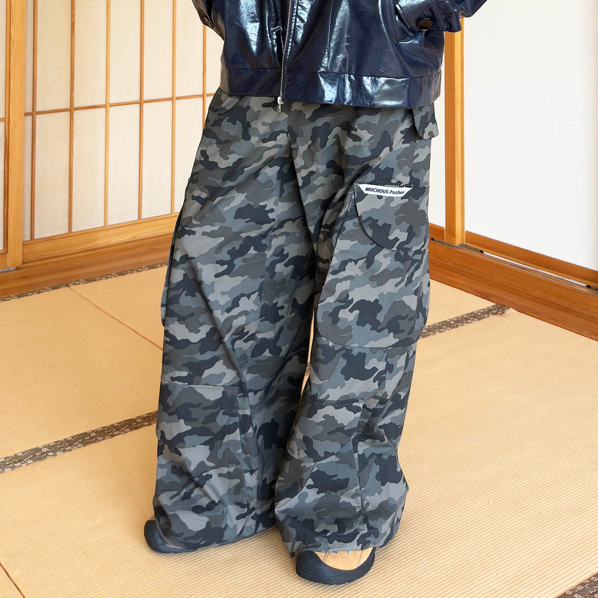 MIICHOUS Camo Wide-Leg Cargo Pants, premium urban and streetwear designers apparel on PROJECTISR.com, Miichous