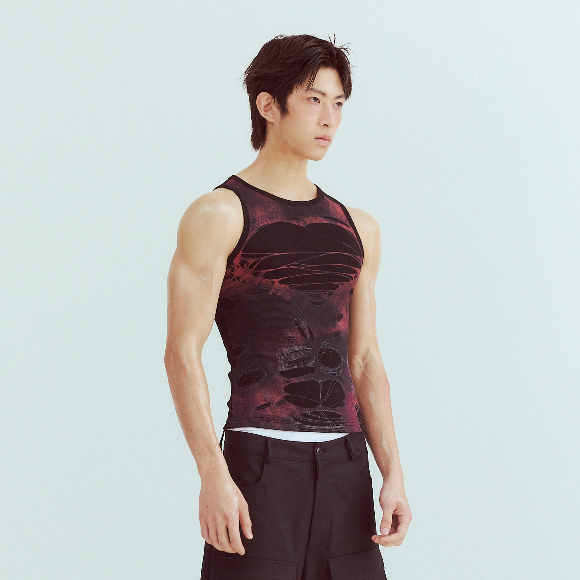 KADAKADA Distressed Graphic Ribbed Tank Top, premium urban and streetwear designers apparel on PROJECTISR.com, KADAKADA