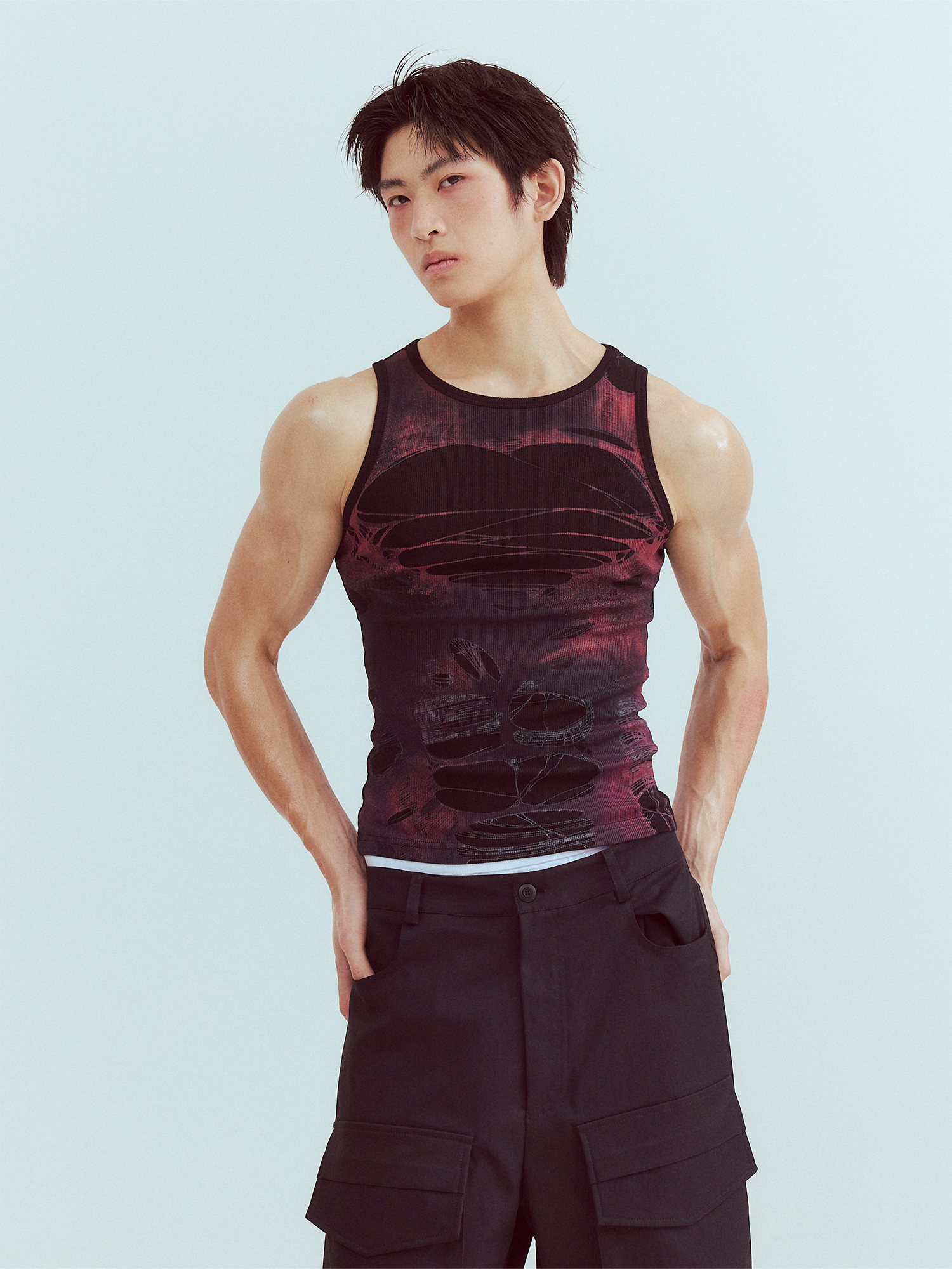 KADAKADA Distressed Graphic Ribbed Tank Top, premium urban and streetwear designers apparel on PROJECTISR.com, KADAKADA