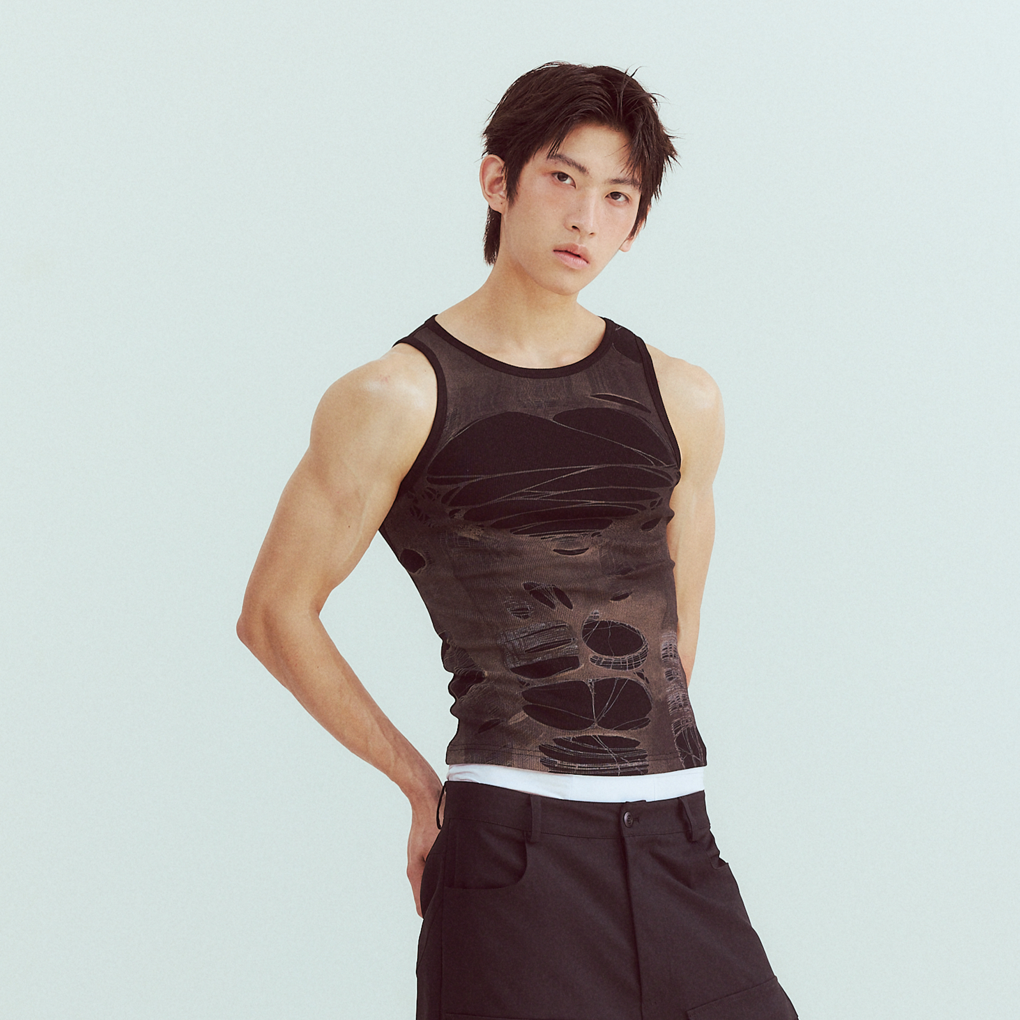 KADAKADA Distressed Graphic Ribbed Tank Top, premium urban and streetwear designers apparel on PROJECTISR.com, KADAKADA