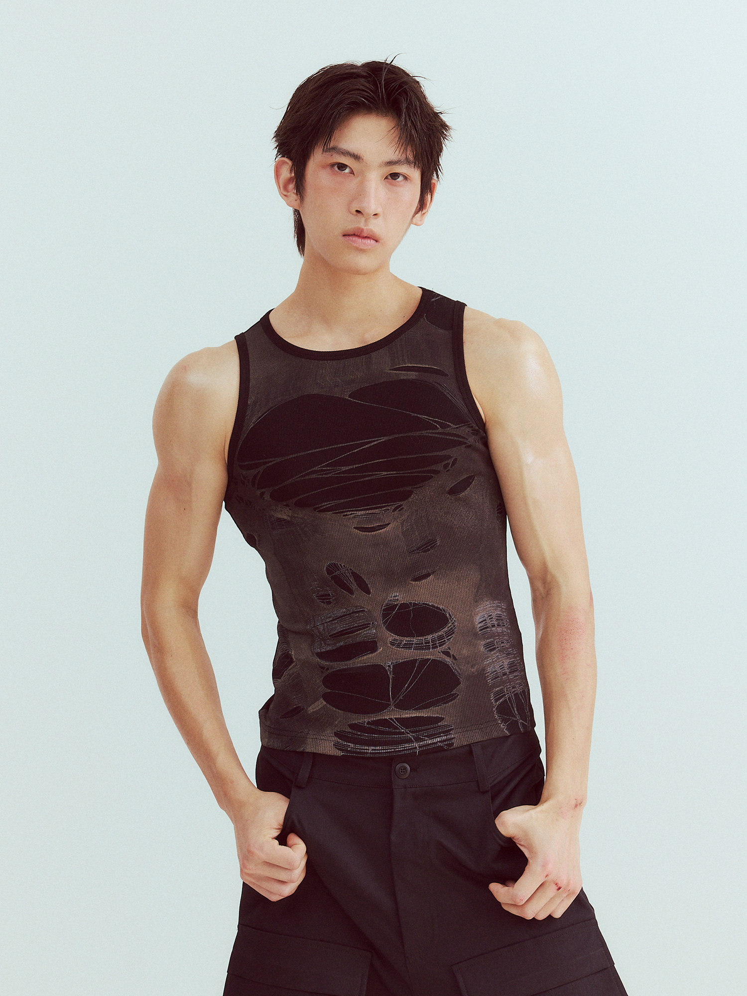 KADAKADA Distressed Graphic Ribbed Tank Top, premium urban and streetwear designers apparel on PROJECTISR.com, KADAKADA