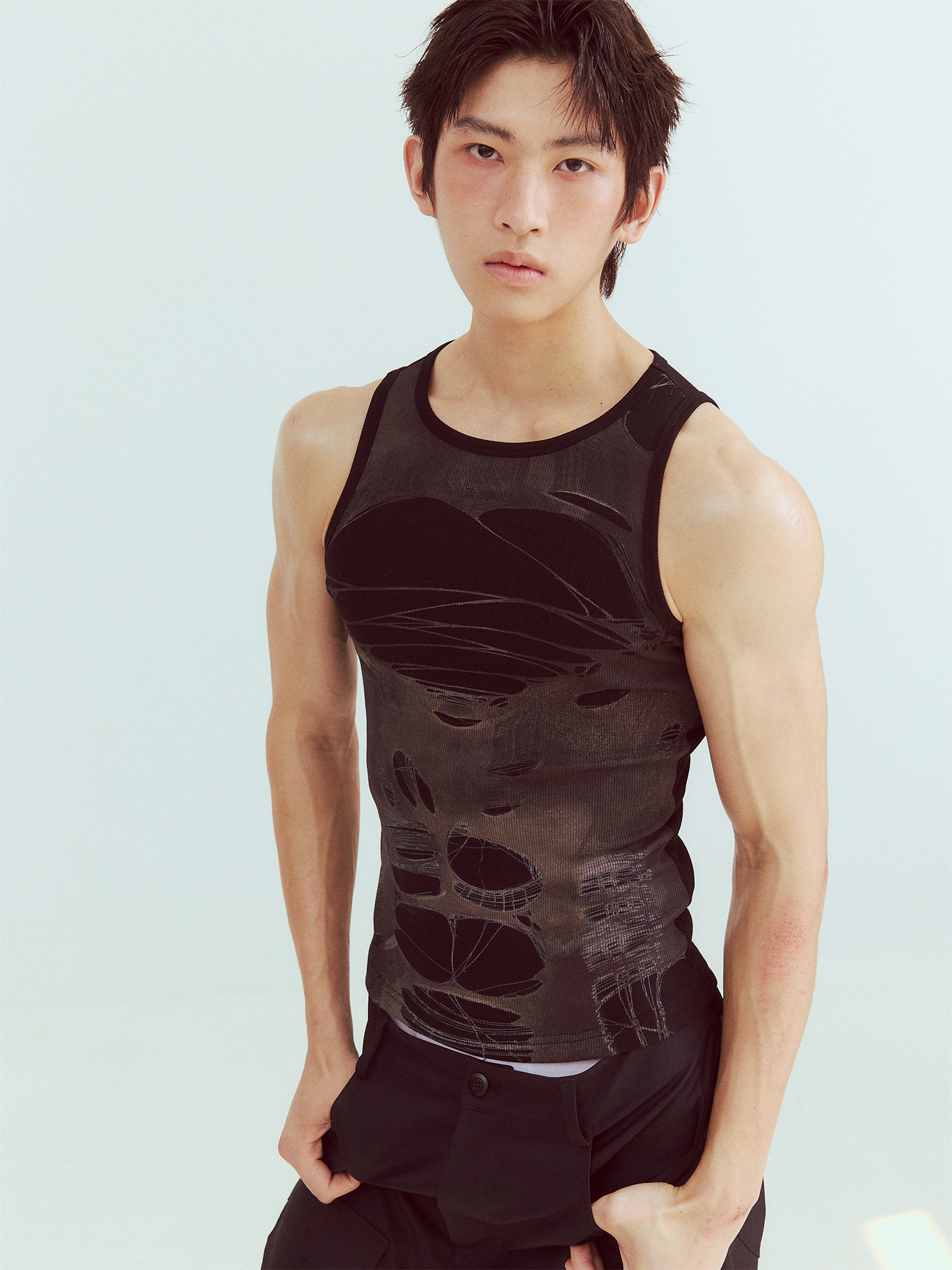 KADAKADA Distressed Graphic Ribbed Tank Top, premium urban and streetwear designers apparel on PROJECTISR.com, KADAKADA