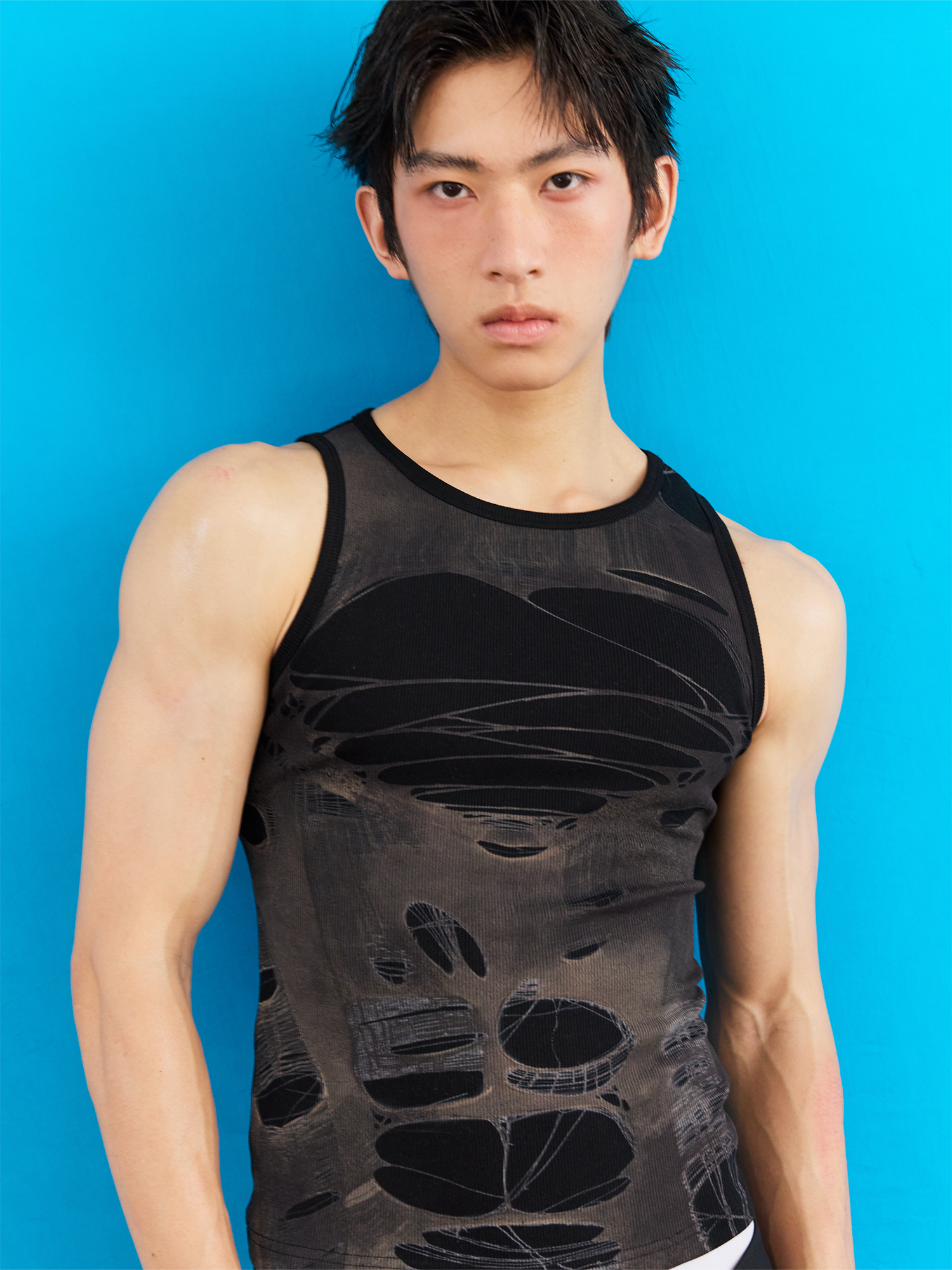 KADAKADA Distressed Graphic Ribbed Tank Top, premium urban and streetwear designers apparel on PROJECTISR.com, KADAKADA