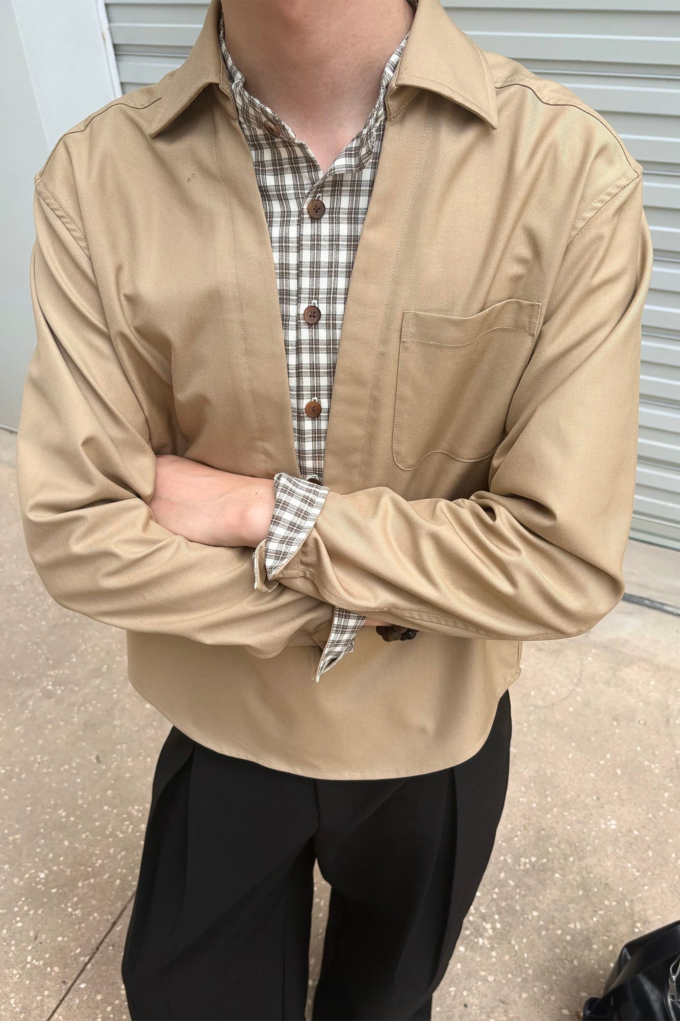 KREATE Faux Layered Plaid V-Neck Shirt, premium urban and streetwear designers apparel on PROJECTISR.com, KREATE