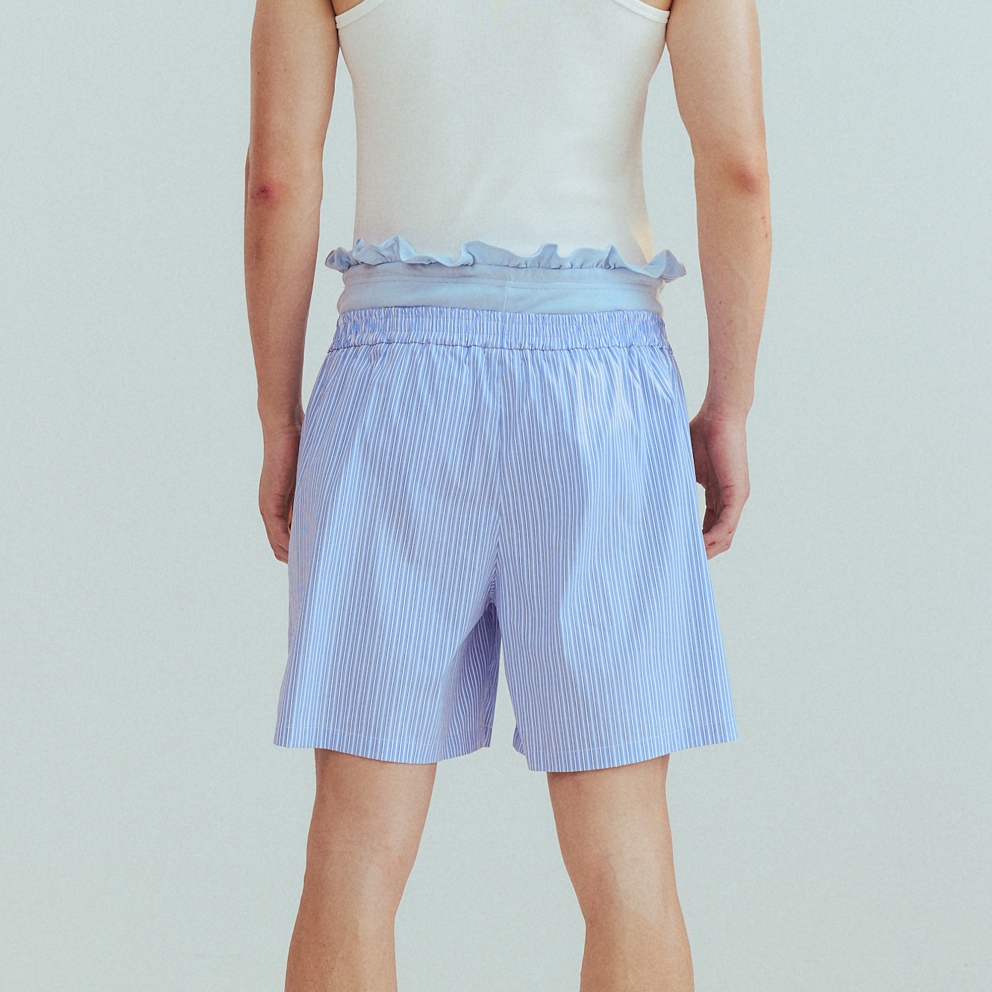 KADAKADA Retro Striped Ruffle-Waist Layered Shorts, premium urban and streetwear designers apparel on PROJECTISR.com, KADAKADA