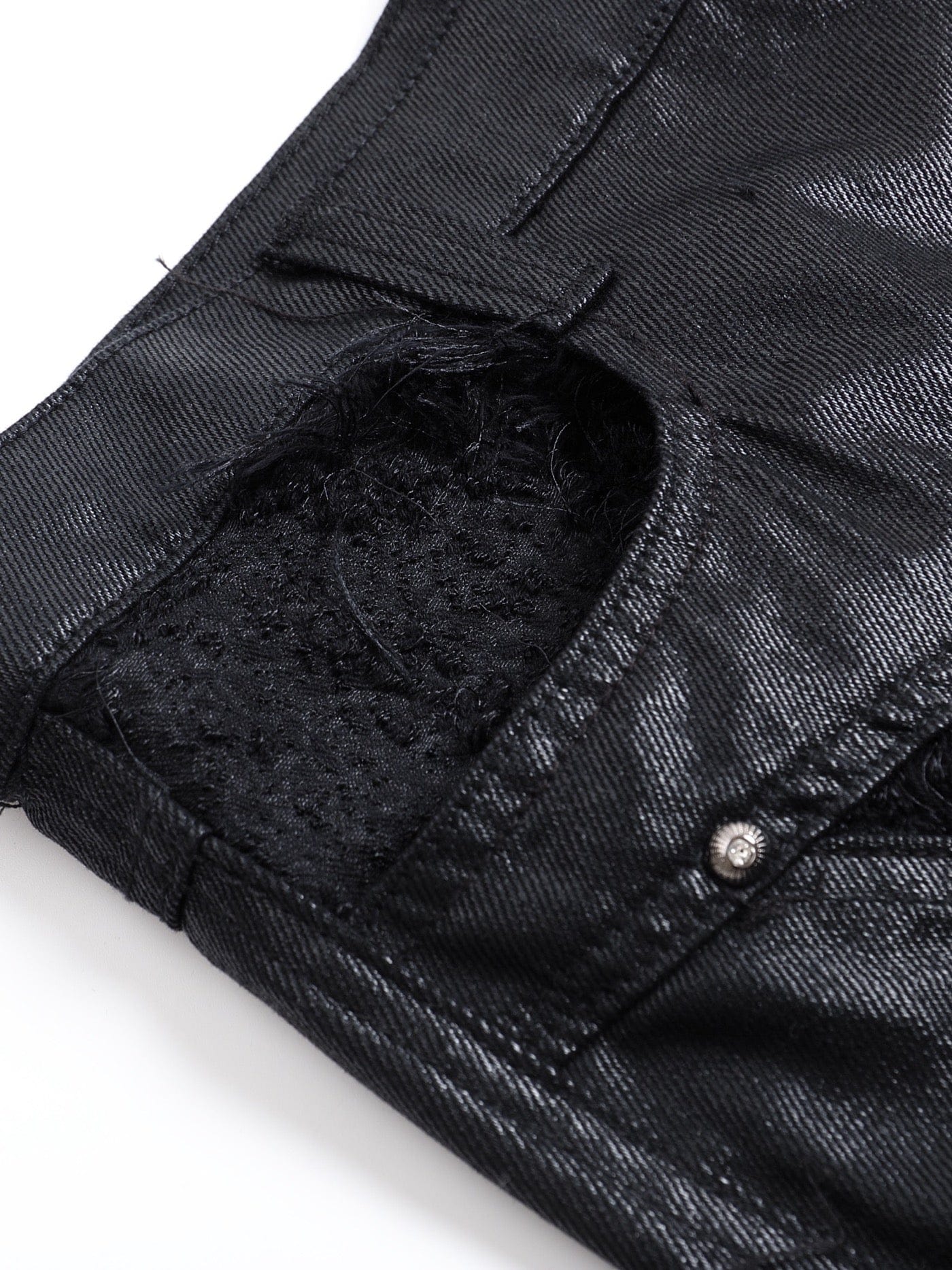 DND4DES Raw-Edge Spliced Flared Waxed Jeans, premium urban and streetwear designers apparel on PROJECTISR.com, DND4DES