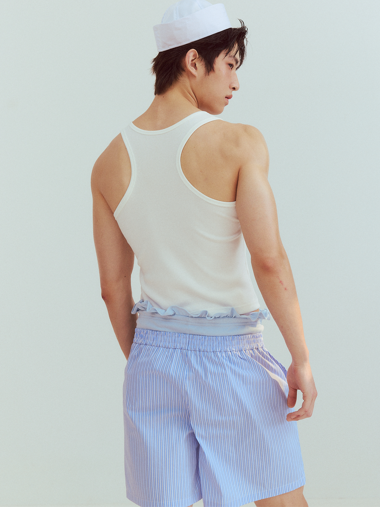 KADAKADA Retro Striped Ruffle-Waist Layered Shorts, premium urban and streetwear designers apparel on PROJECTISR.com, KADAKADA
