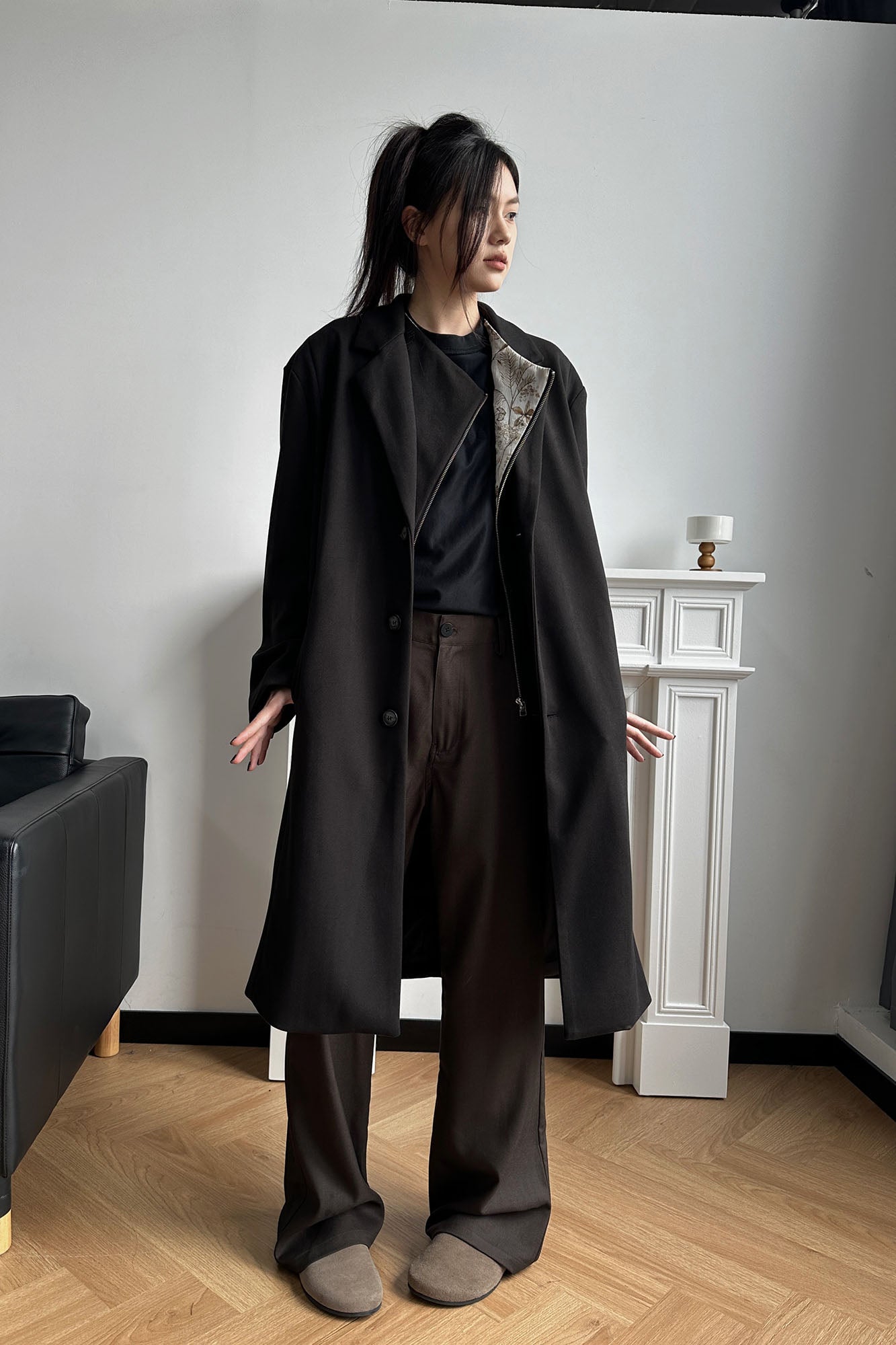 OKAYTHXBYE Convertible Jacquard Zip-Lapel Long Coat, premium urban and streetwear designers apparel on PROJECTISR.com, OKAYTHXBYE