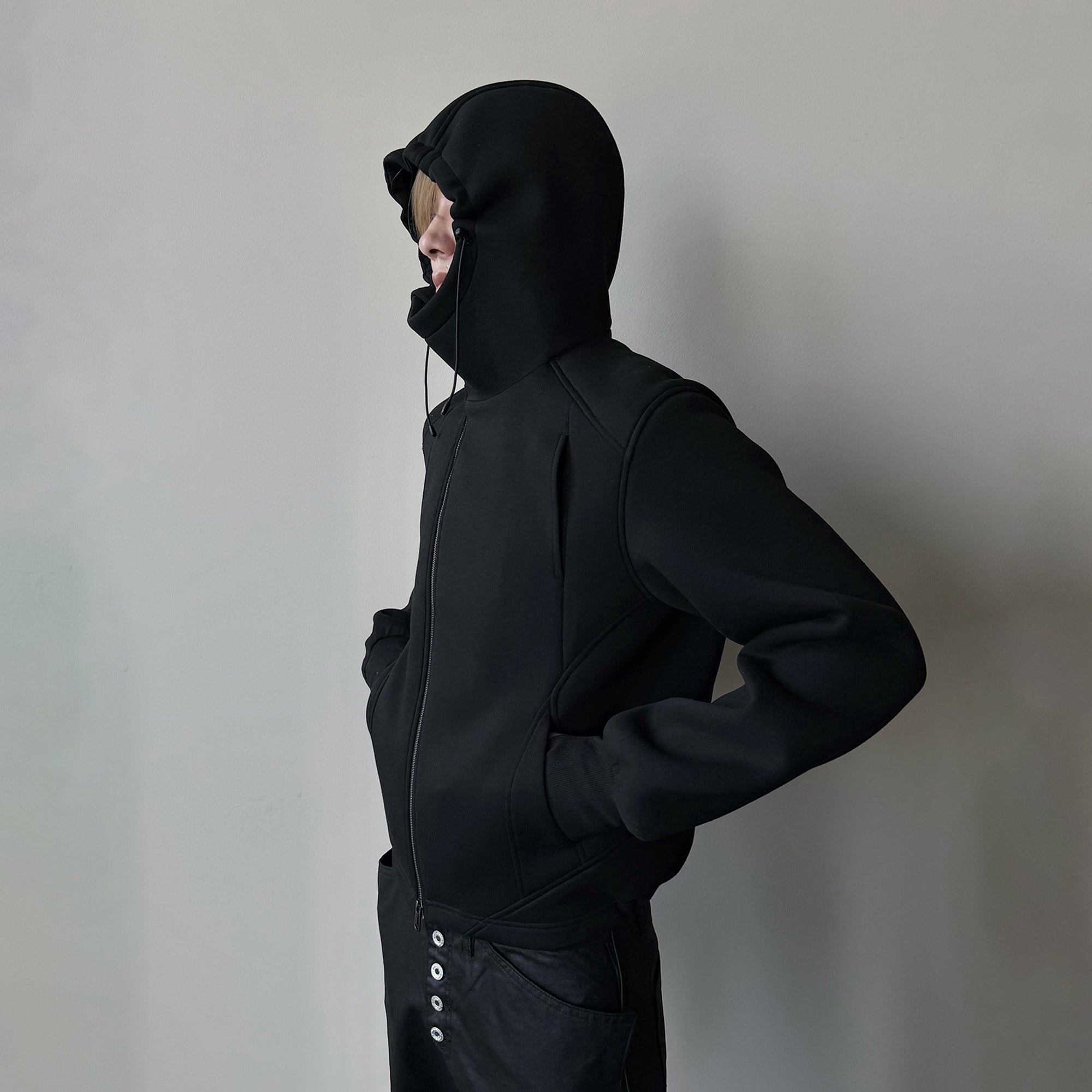 KREATE Diagonal Zip-Up Paneled Hooded Jacket