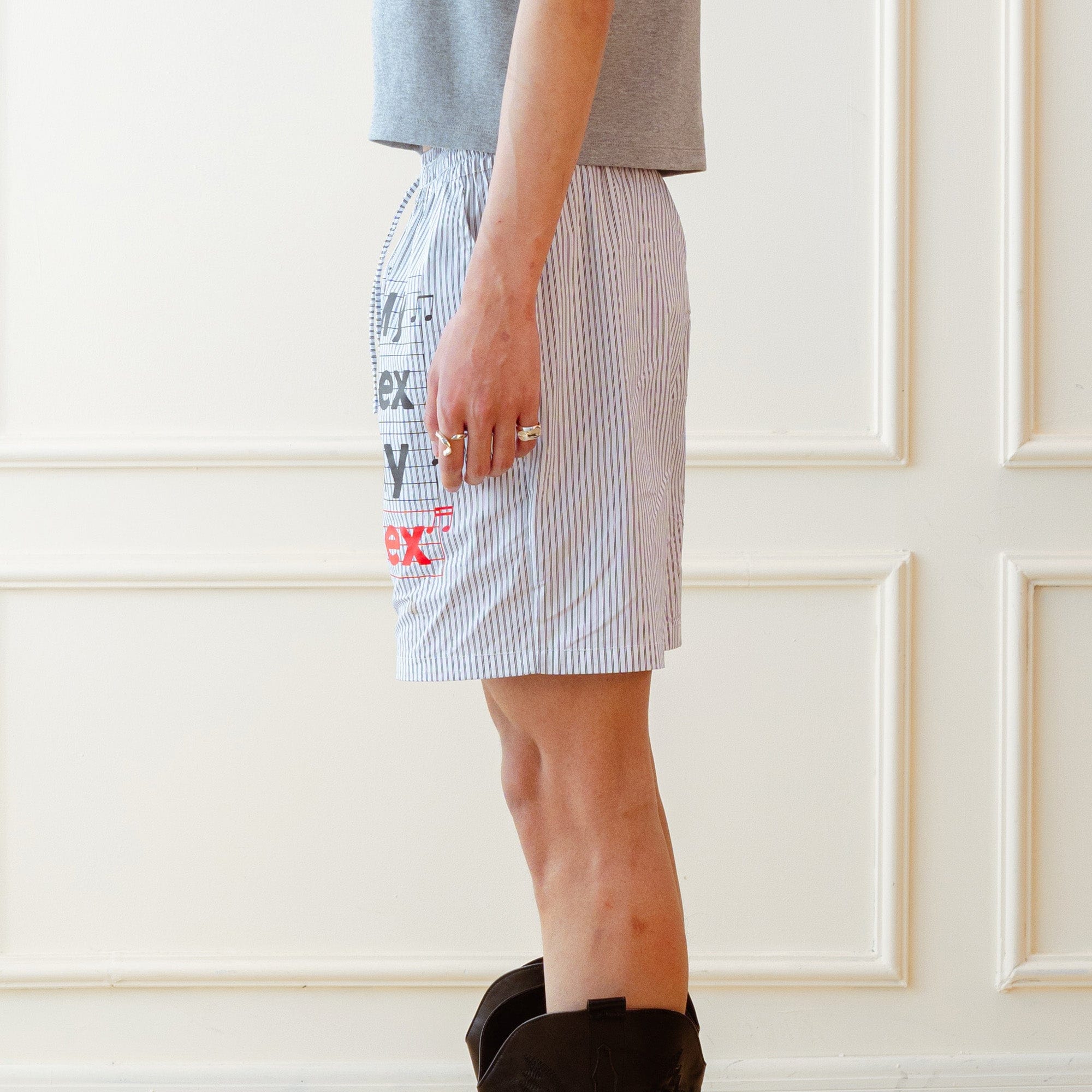 KADAKADA Stripe Slogan Graphic Lounge Shorts, premium urban and streetwear designers apparel on PROJECTISR.com, KADAKADA