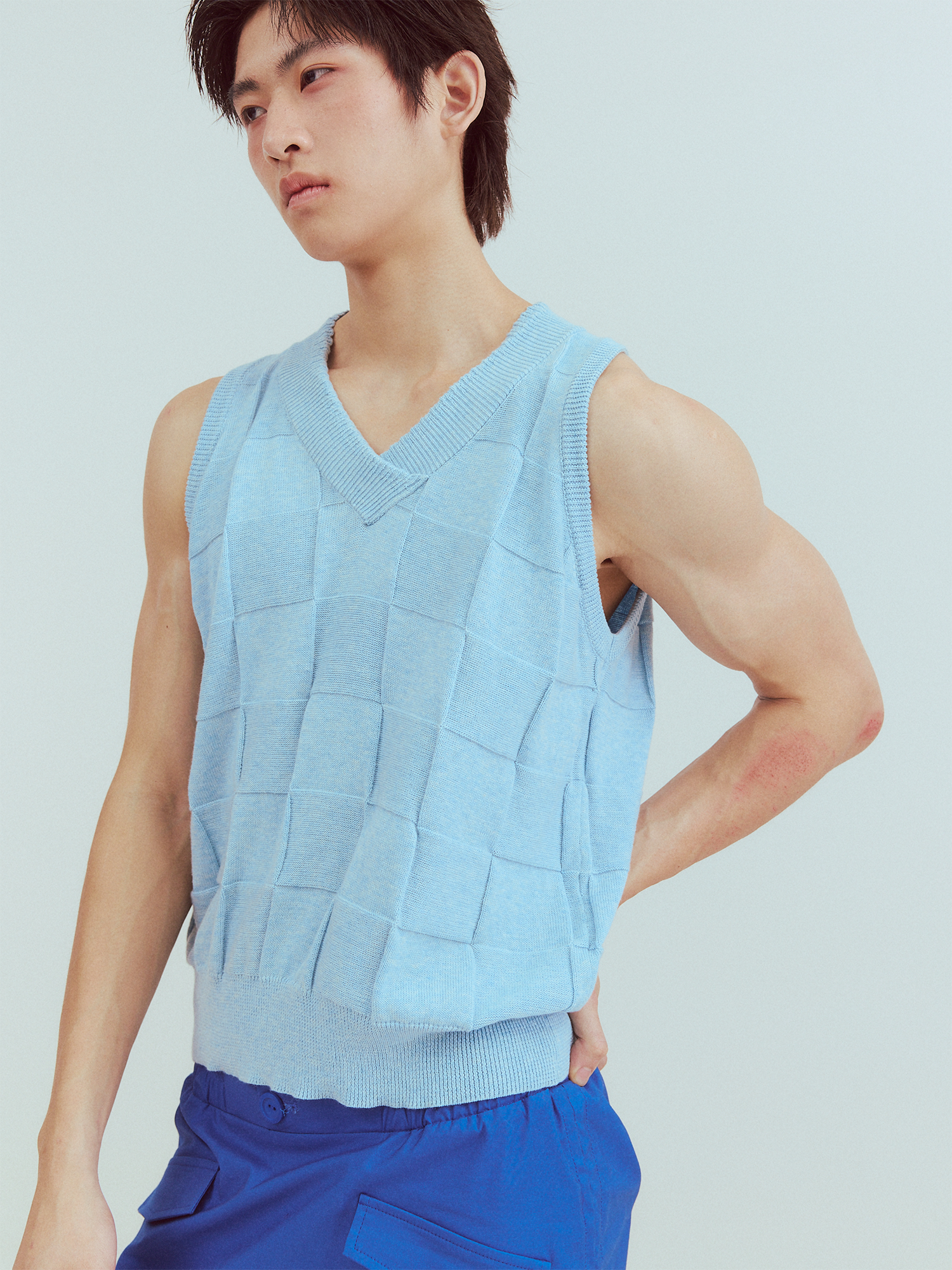 KADAKADA Checkerboard V-Neck Knitted Vest, premium urban and streetwear designers apparel on PROJECTISR.com, KADAKADA