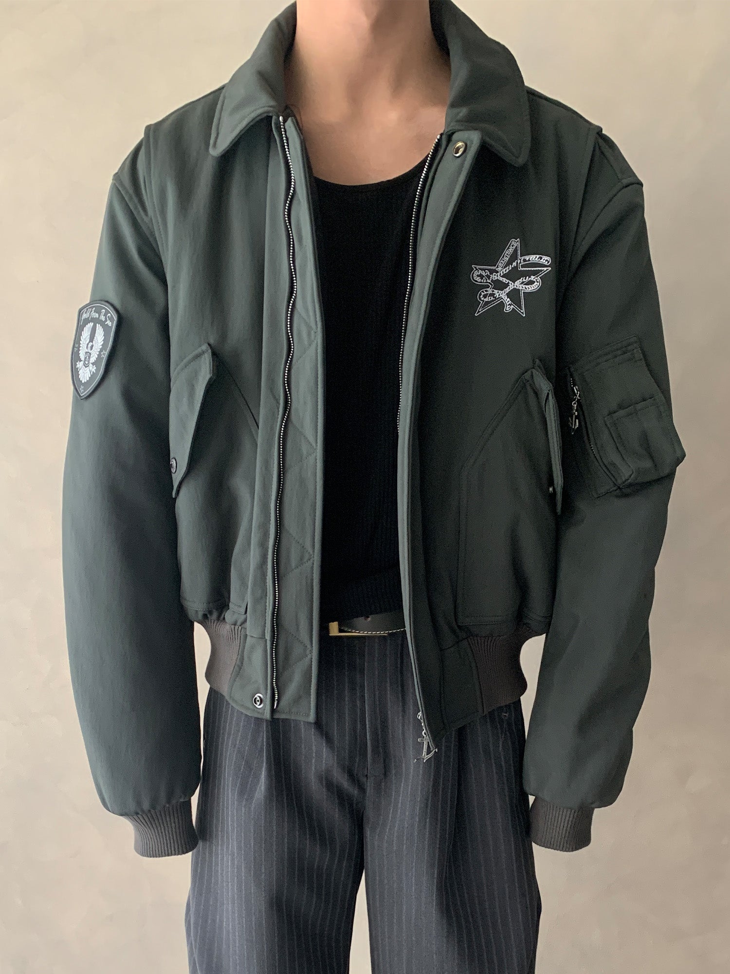 IN EXISTENCE Anchor Zip Embroidered Patch Bomber