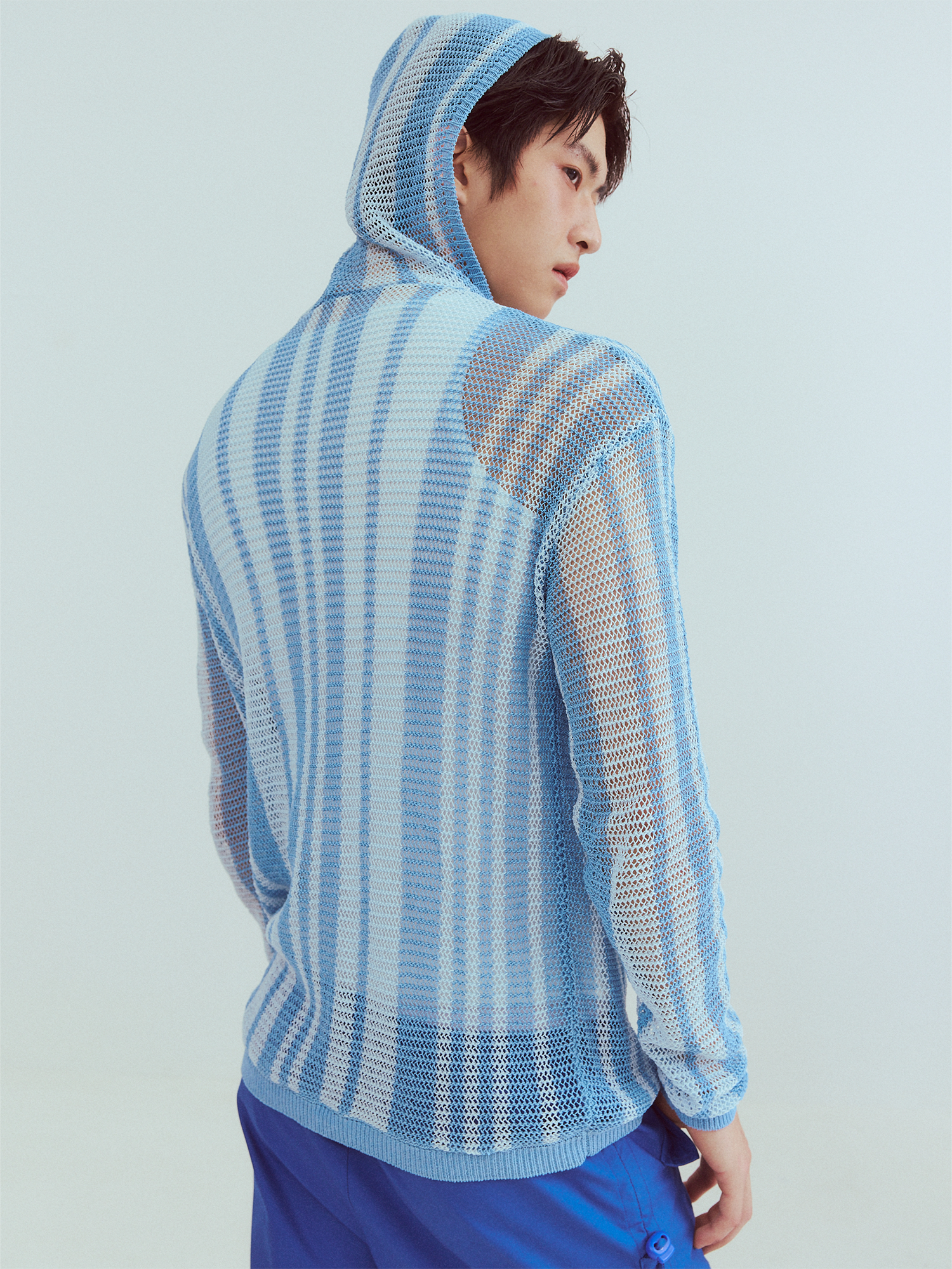 KADAKADA Striped Open-Knit Deep V Hooded Sweater, premium urban and streetwear designers apparel on PROJECTISR.com, KADAKADA