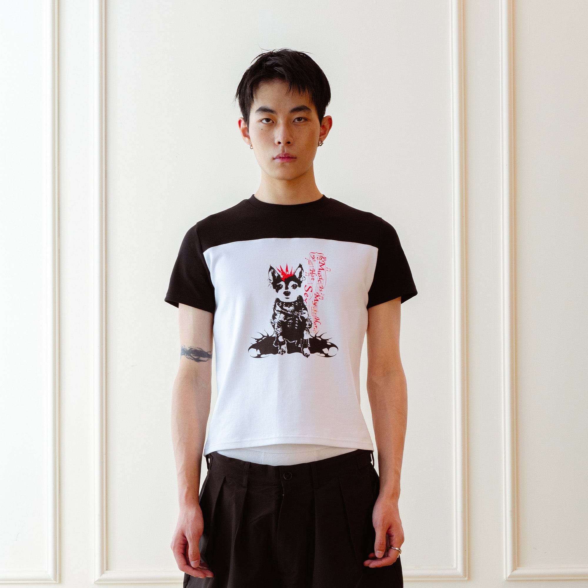 KADAKADA Punk Pup Graphic Spliced T-Shirt, premium urban and streetwear designers apparel on PROJECTISR.com, KADAKADA