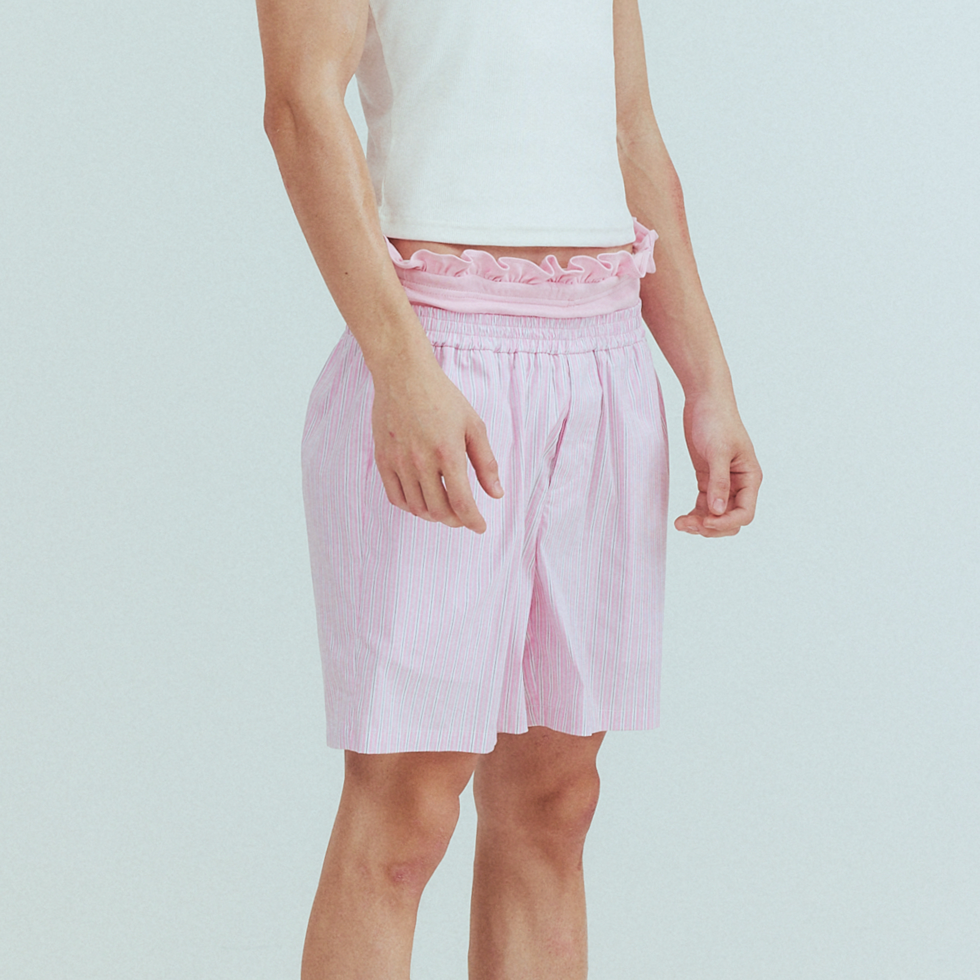 KADAKADA Retro Striped Ruffle-Waist Layered Shorts, premium urban and streetwear designers apparel on PROJECTISR.com, KADAKADA