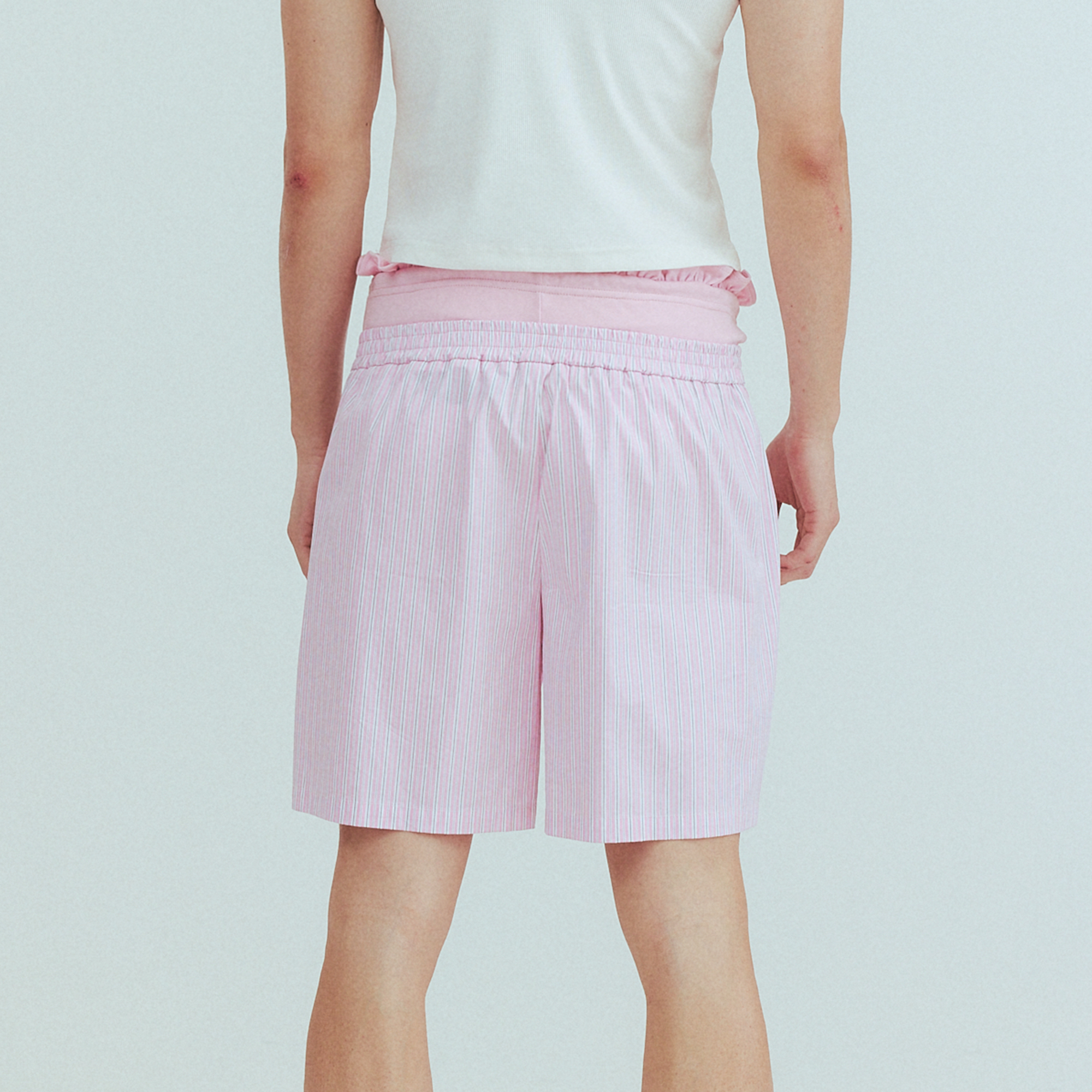 KADAKADA Retro Striped Ruffle-Waist Layered Shorts, premium urban and streetwear designers apparel on PROJECTISR.com, KADAKADA