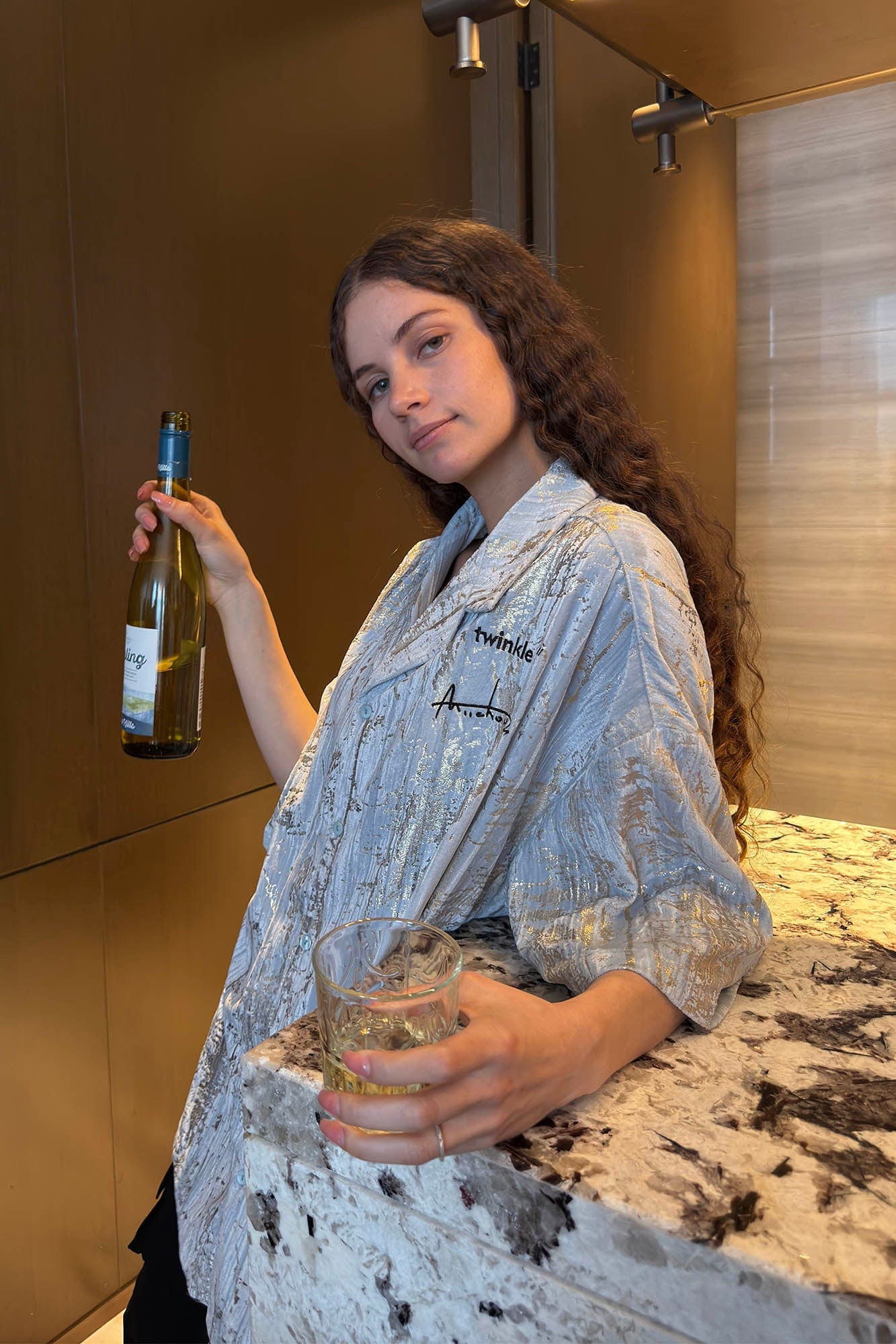 MIICHOUS Metallic Foil Brushed Embroidered Cuban Half Shirt