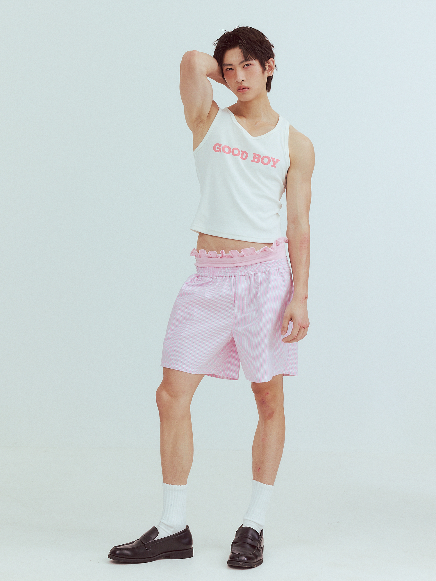 KADAKADA Retro Striped Ruffle-Waist Layered Shorts, premium urban and streetwear designers apparel on PROJECTISR.com, KADAKADA