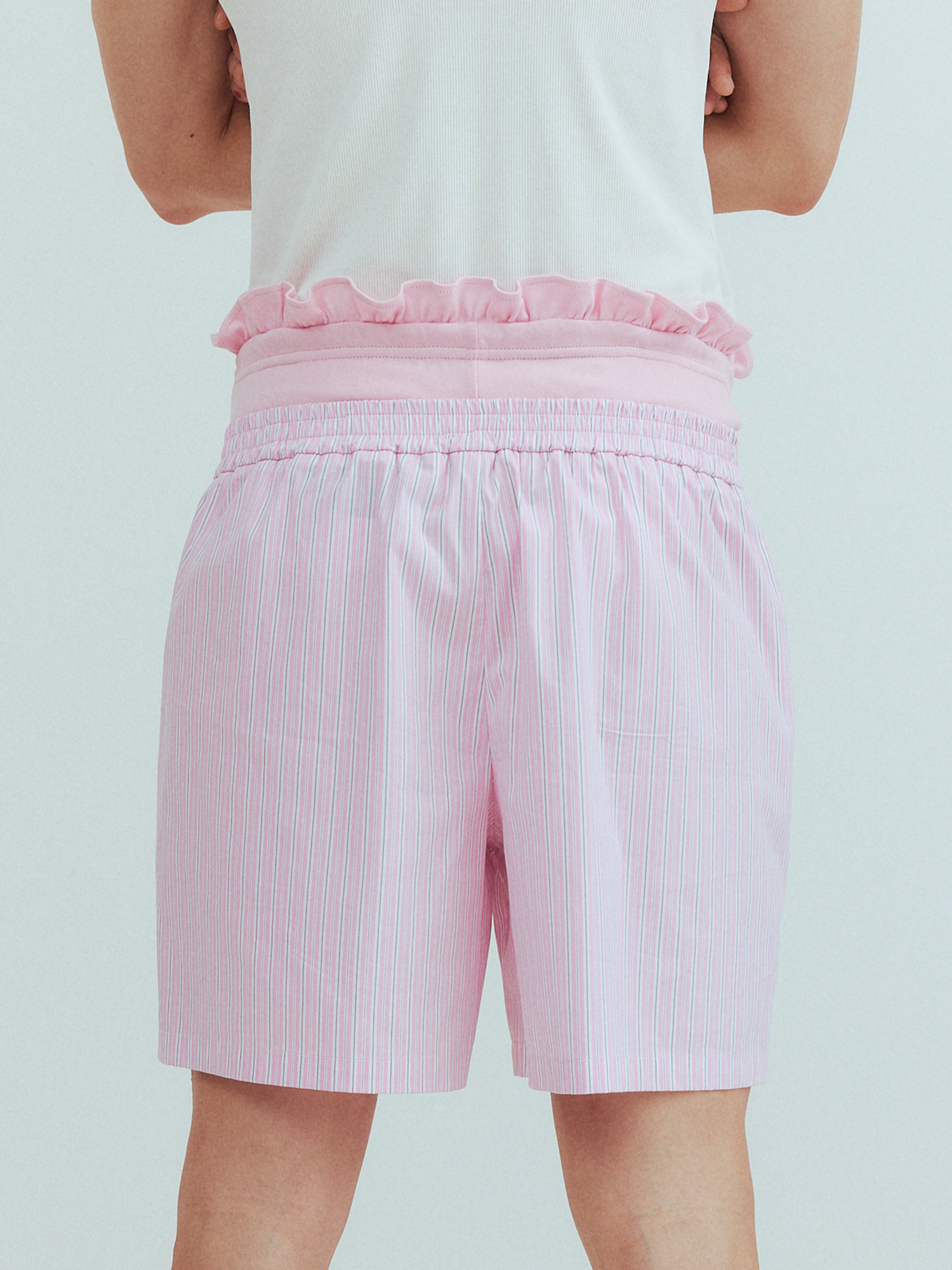 KADAKADA Retro Striped Ruffle-Waist Layered Shorts, premium urban and streetwear designers apparel on PROJECTISR.com, KADAKADA