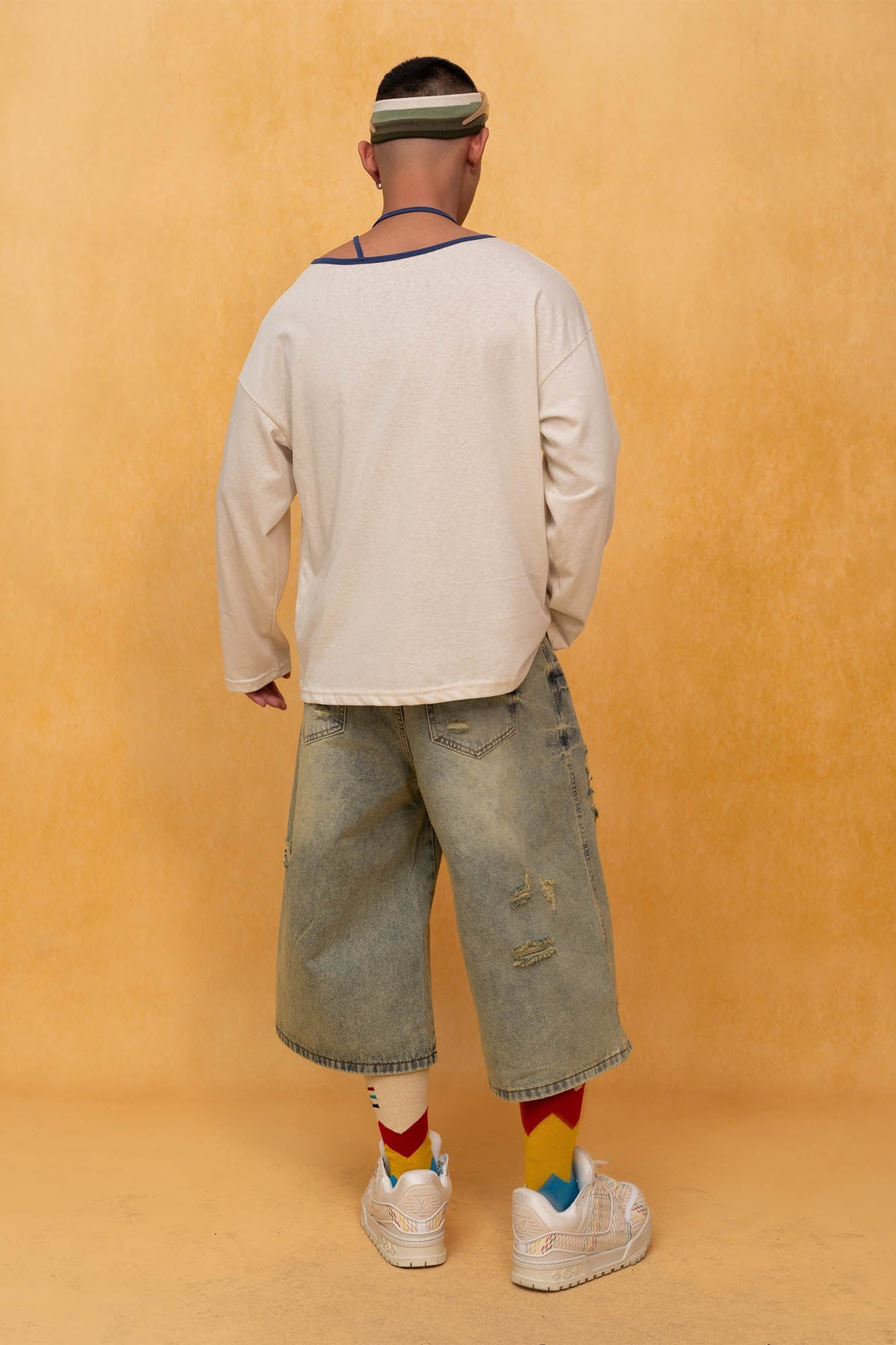 CLP Washed Ripped Knee-Length Denim Shorts, premium urban and streetwear designers apparel on PROJECTISR.com, CLP