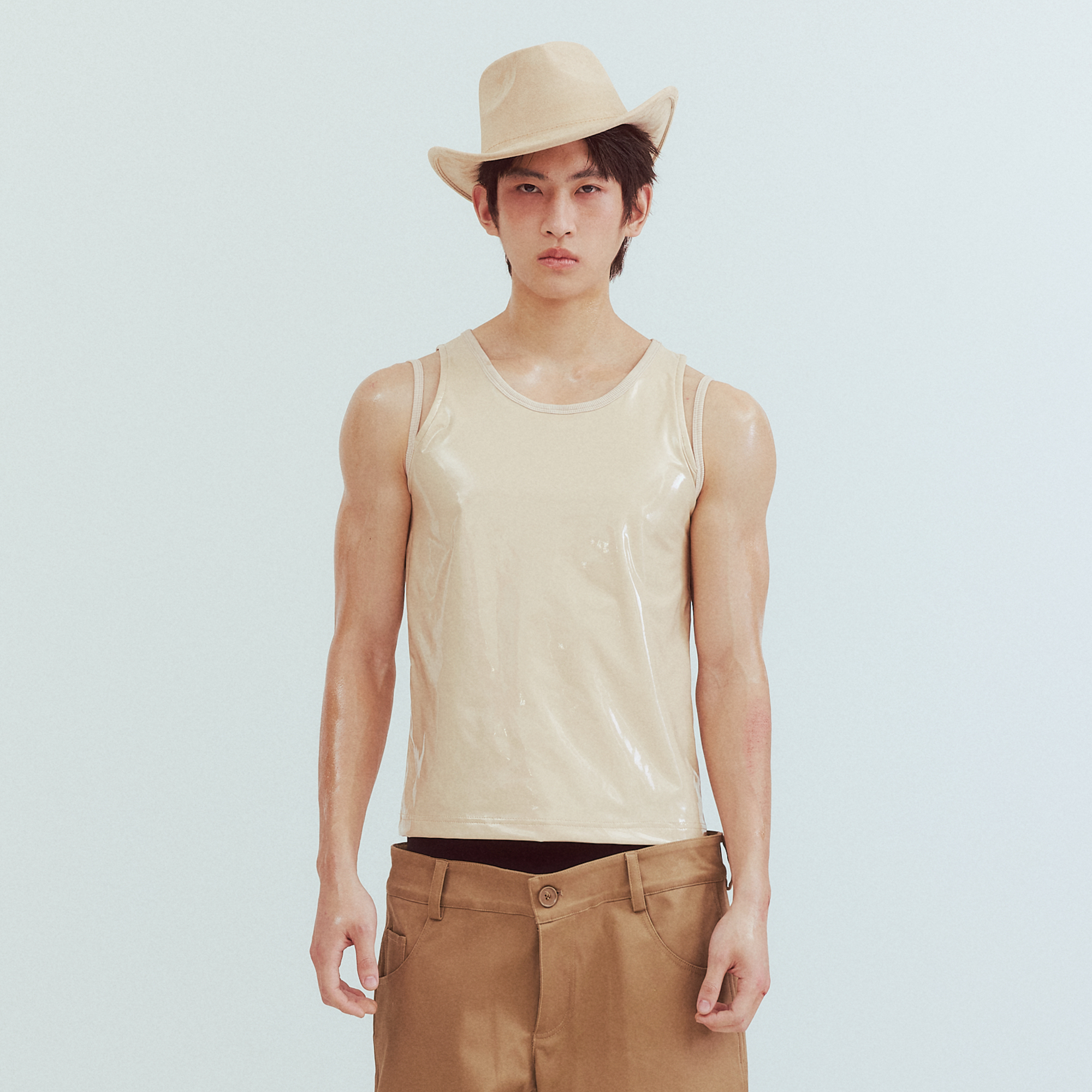 KADAKADA Patent Shine Layered Strap Ribbed Tank Top, premium urban and streetwear designers apparel on PROJECTISR.com, KADAKADA