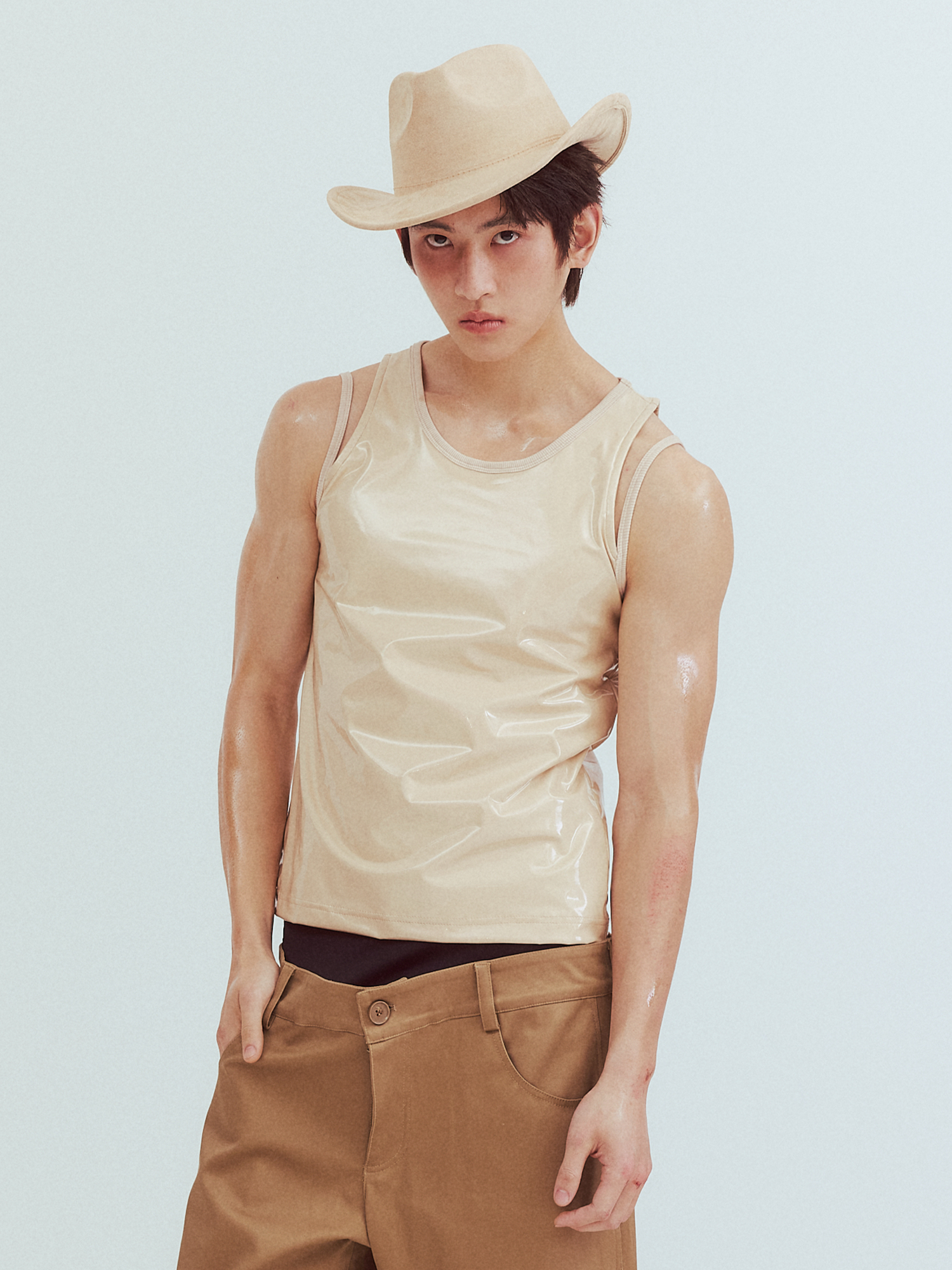KADAKADA Patent Shine Layered Strap Ribbed Tank Top, premium urban and streetwear designers apparel on PROJECTISR.com, KADAKADA