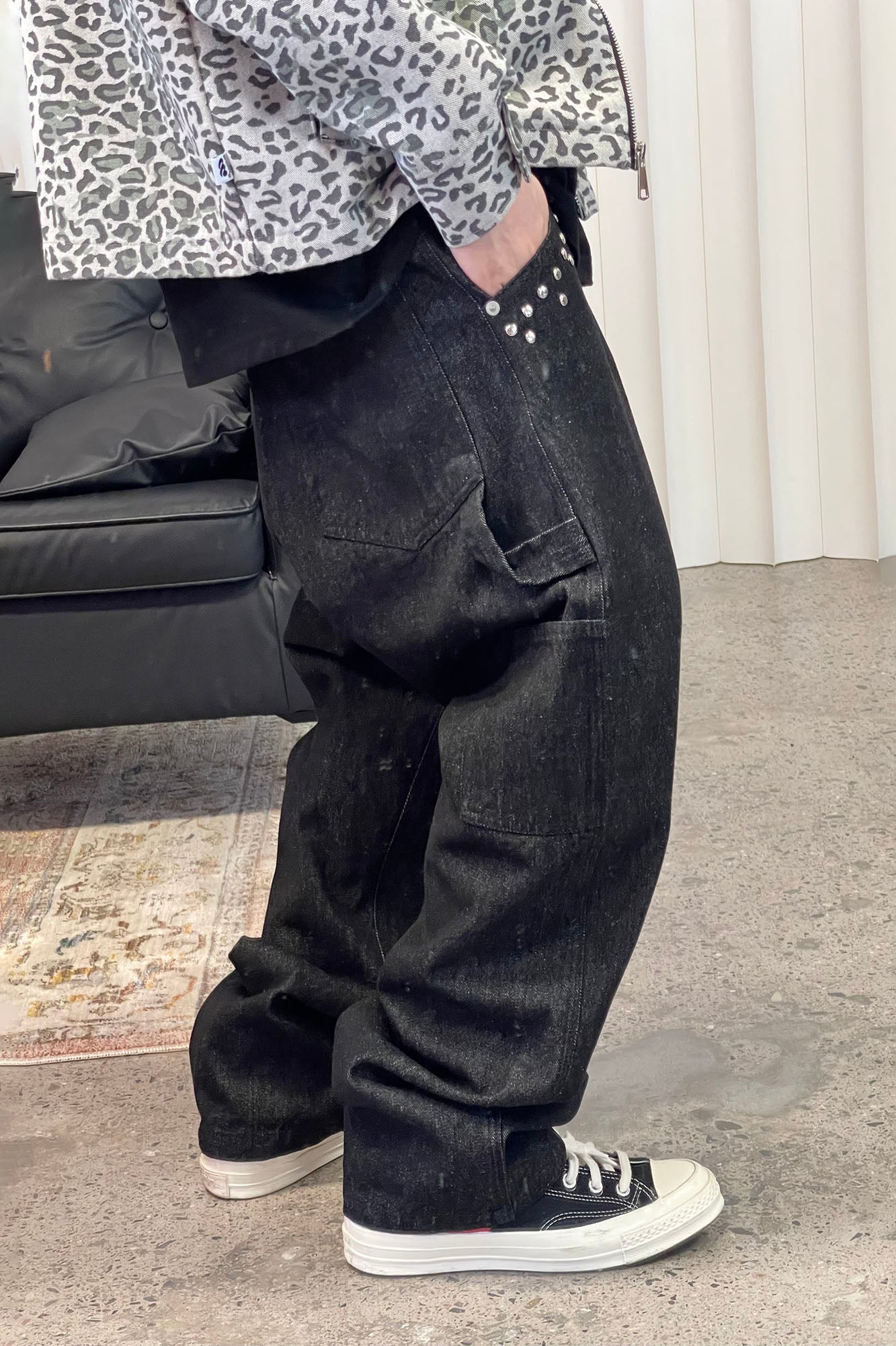 ME DA IGUAL Studded Wide-Leg Denim Pants, premium urban and streetwear designers apparel on PROJECTISR.com, ME DA IGUAL