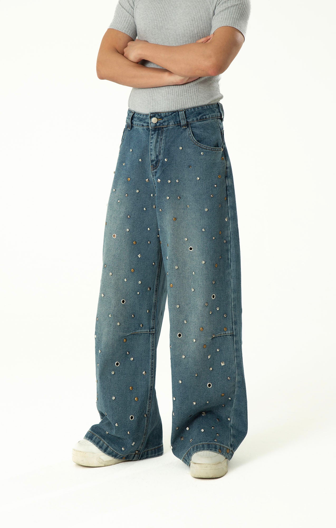 CLP Diamond Studded Wide-Leg Jeans, premium urban and streetwear designers apparel on PROJECTISR.com, CLP