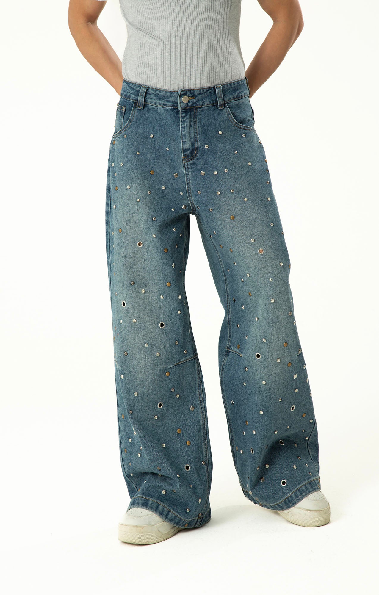 CLP Diamond Studded Wide-Leg Jeans, premium urban and streetwear designers apparel on PROJECTISR.com, CLP