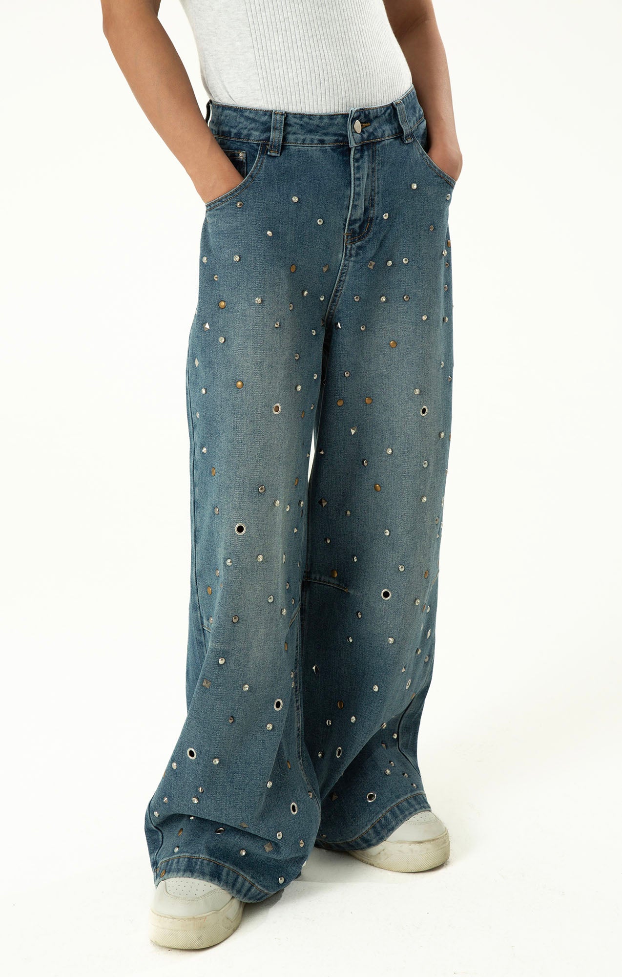 CLP Diamond Studded Wide-Leg Jeans, premium urban and streetwear designers apparel on PROJECTISR.com, CLP