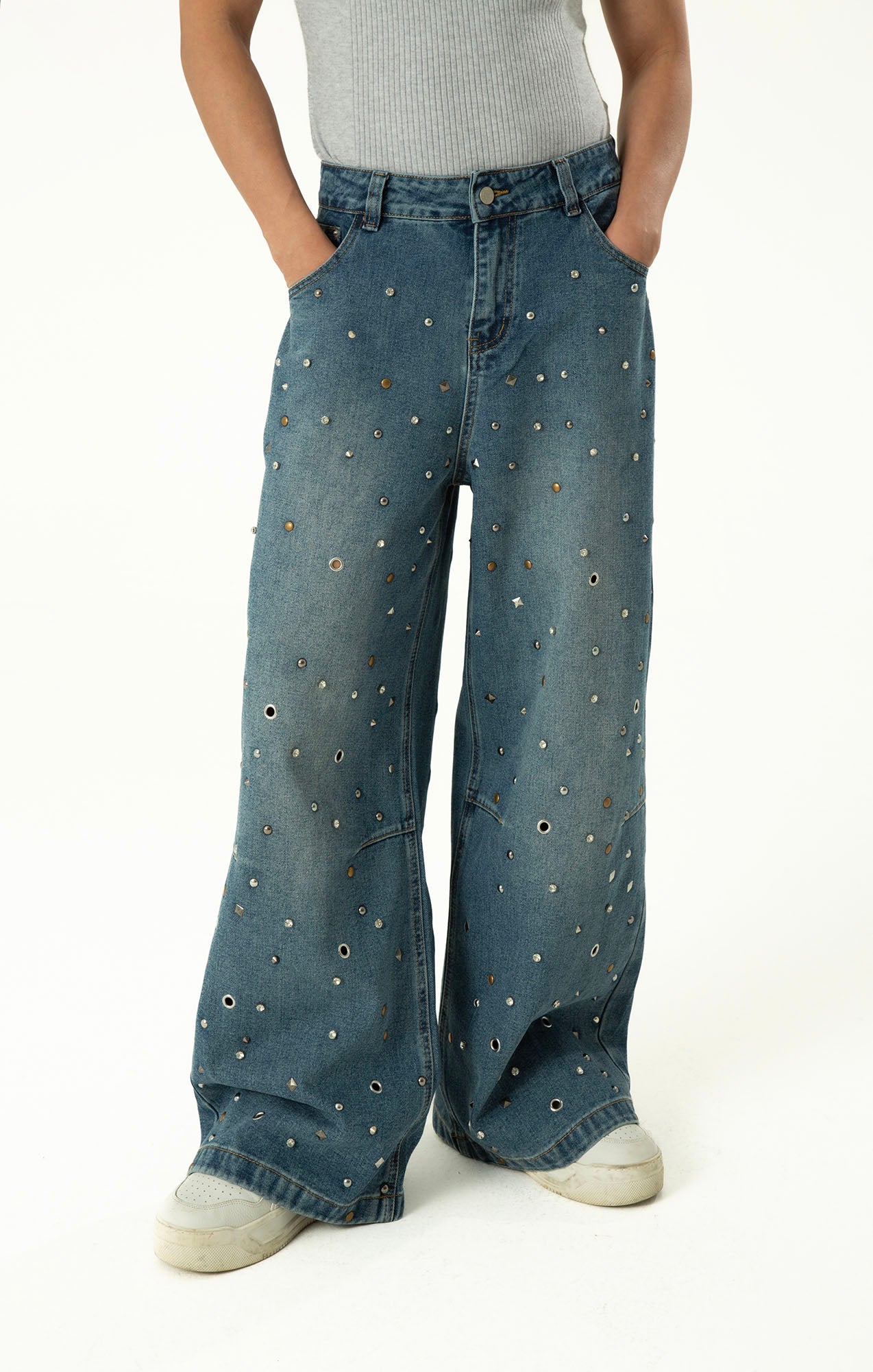 CLP Diamond Studded Wide-Leg Jeans, premium urban and streetwear designers apparel on PROJECTISR.com, CLP