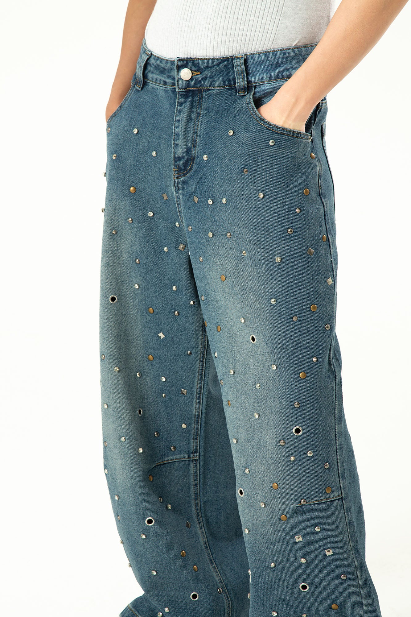 CLP Diamond Studded Wide-Leg Jeans, premium urban and streetwear designers apparel on PROJECTISR.com, CLP