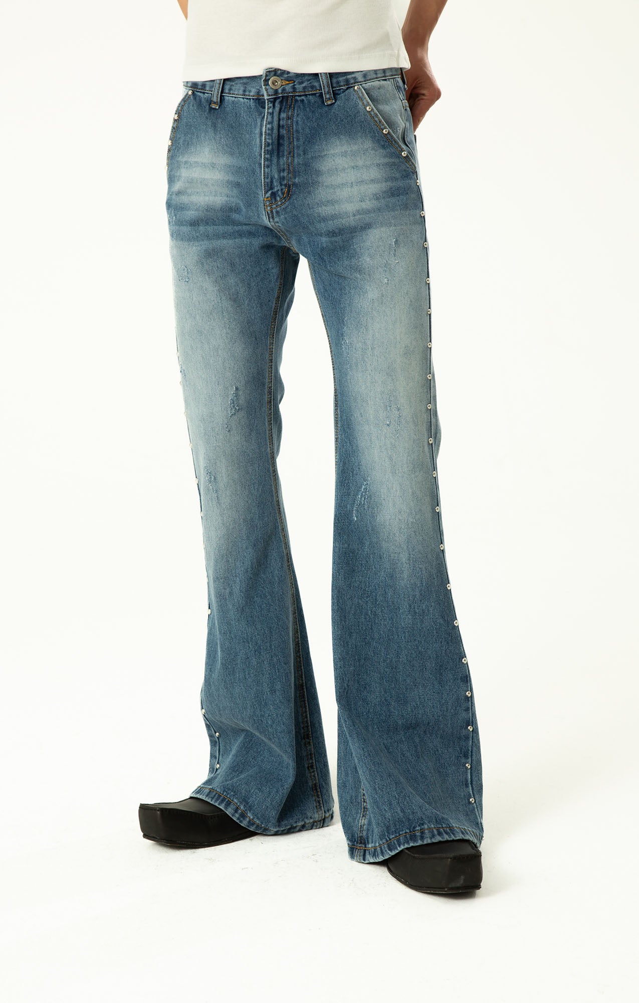 CLP Studded-Seam Flared Jeans, premium urban and streetwear designers apparel on PROJECTISR.com, CLP