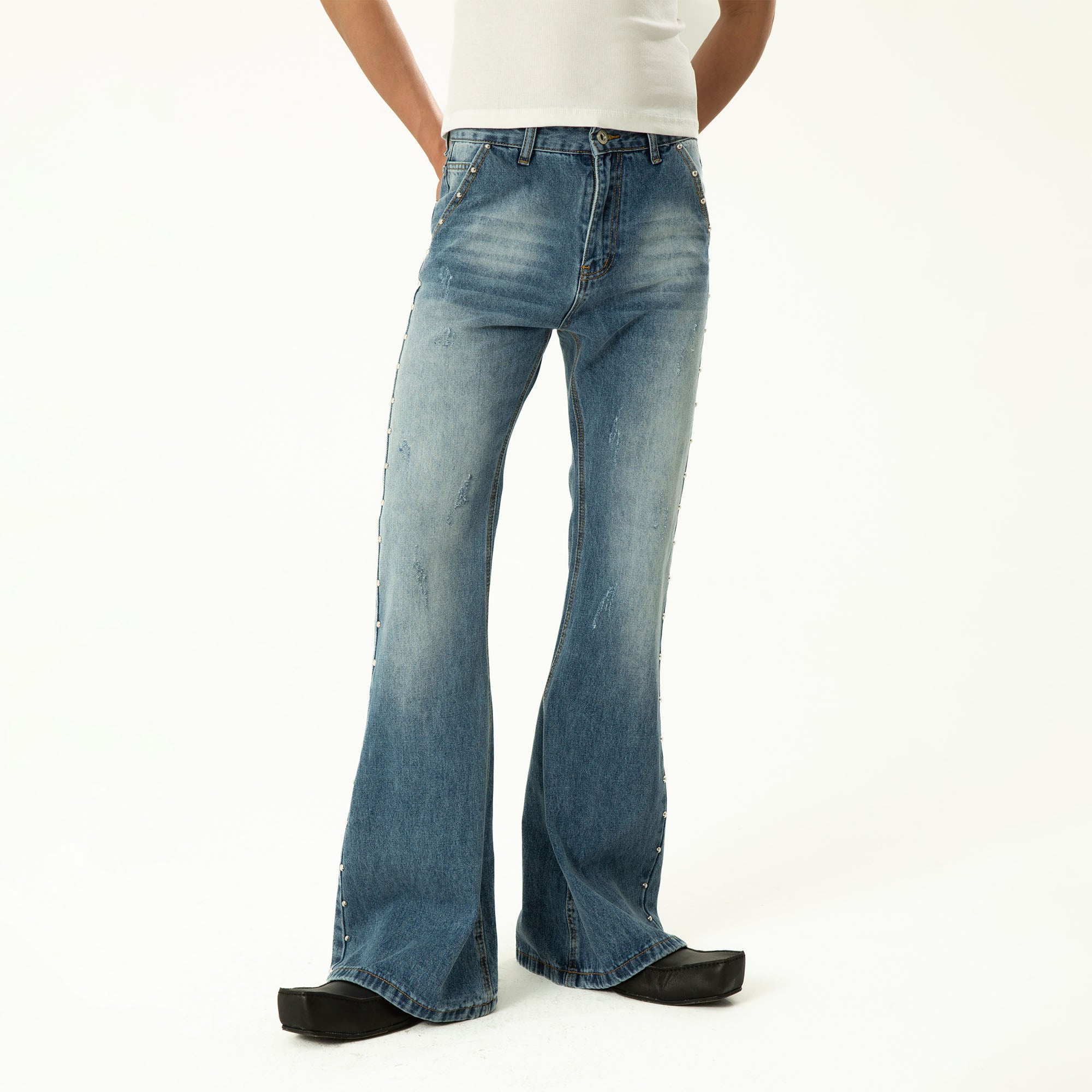 CLP Studded-Seam Flared Jeans, premium urban and streetwear designers apparel on PROJECTISR.com, CLP