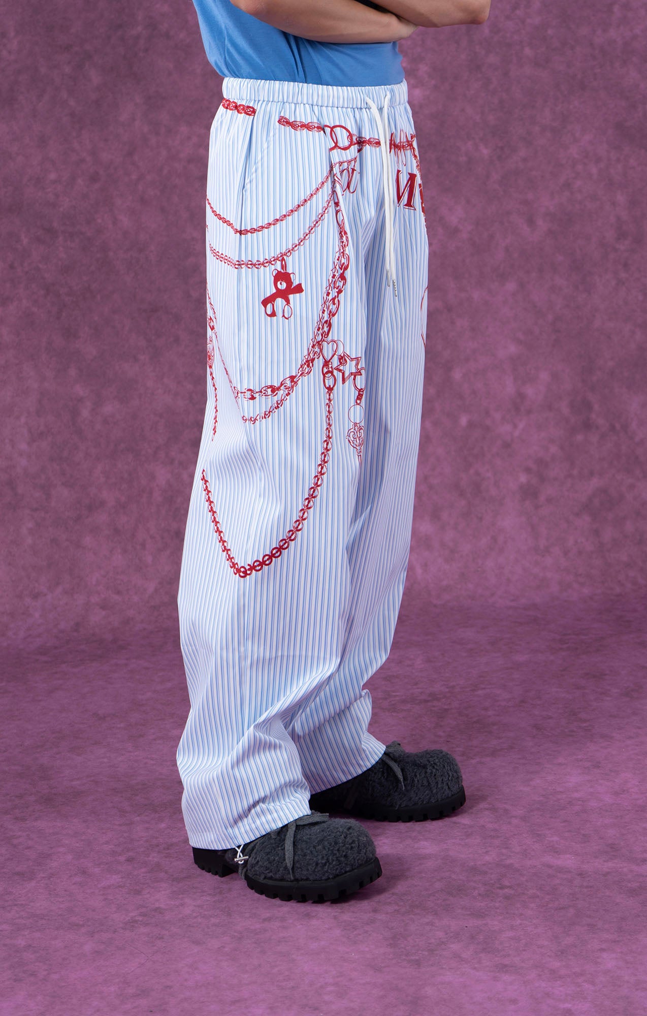 CLP Charm Graphic Striped Drawstring Pants