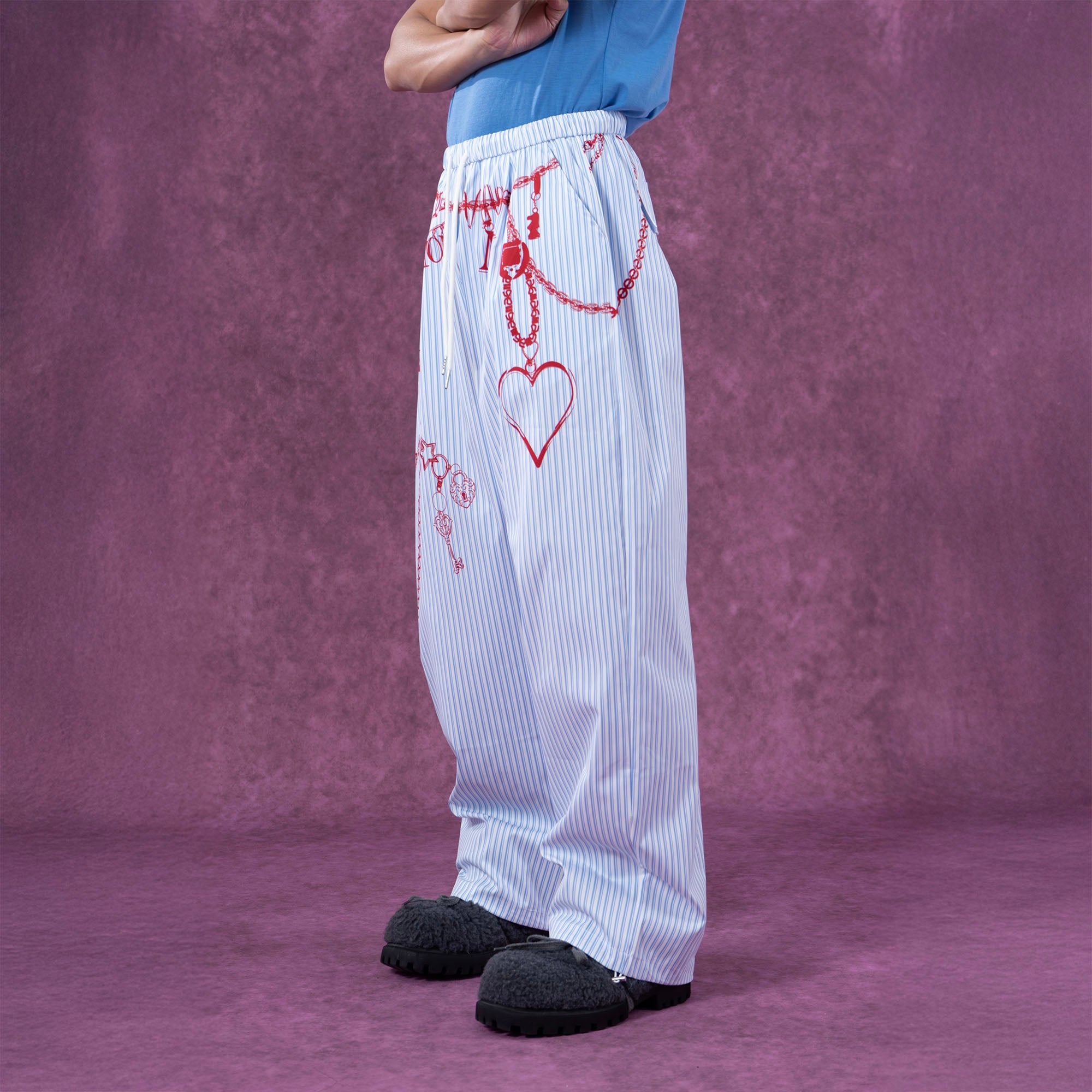 CLP Charm Graphic Striped Drawstring Pants