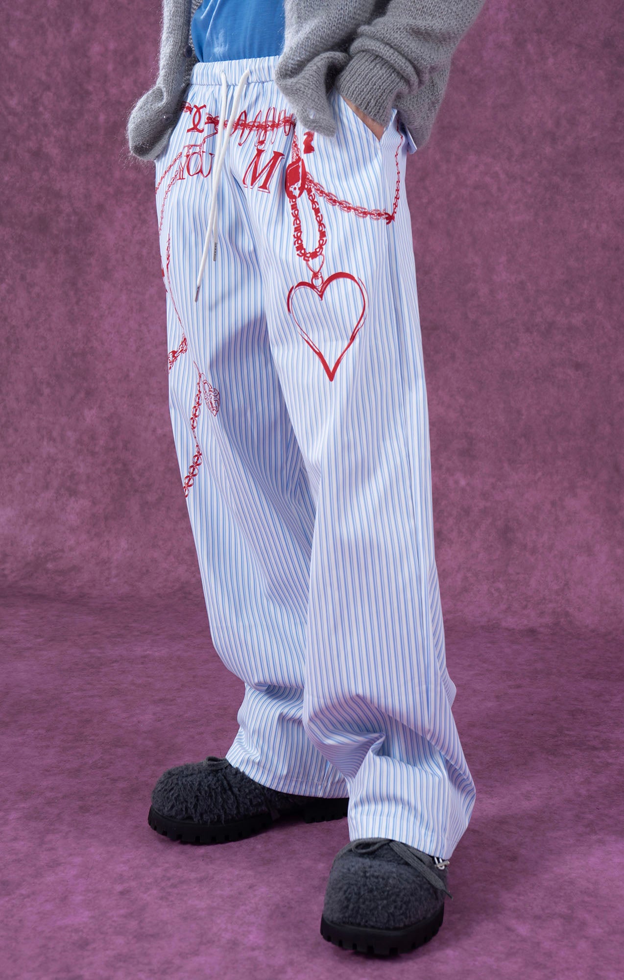 CLP Charm Graphic Striped Drawstring Pants