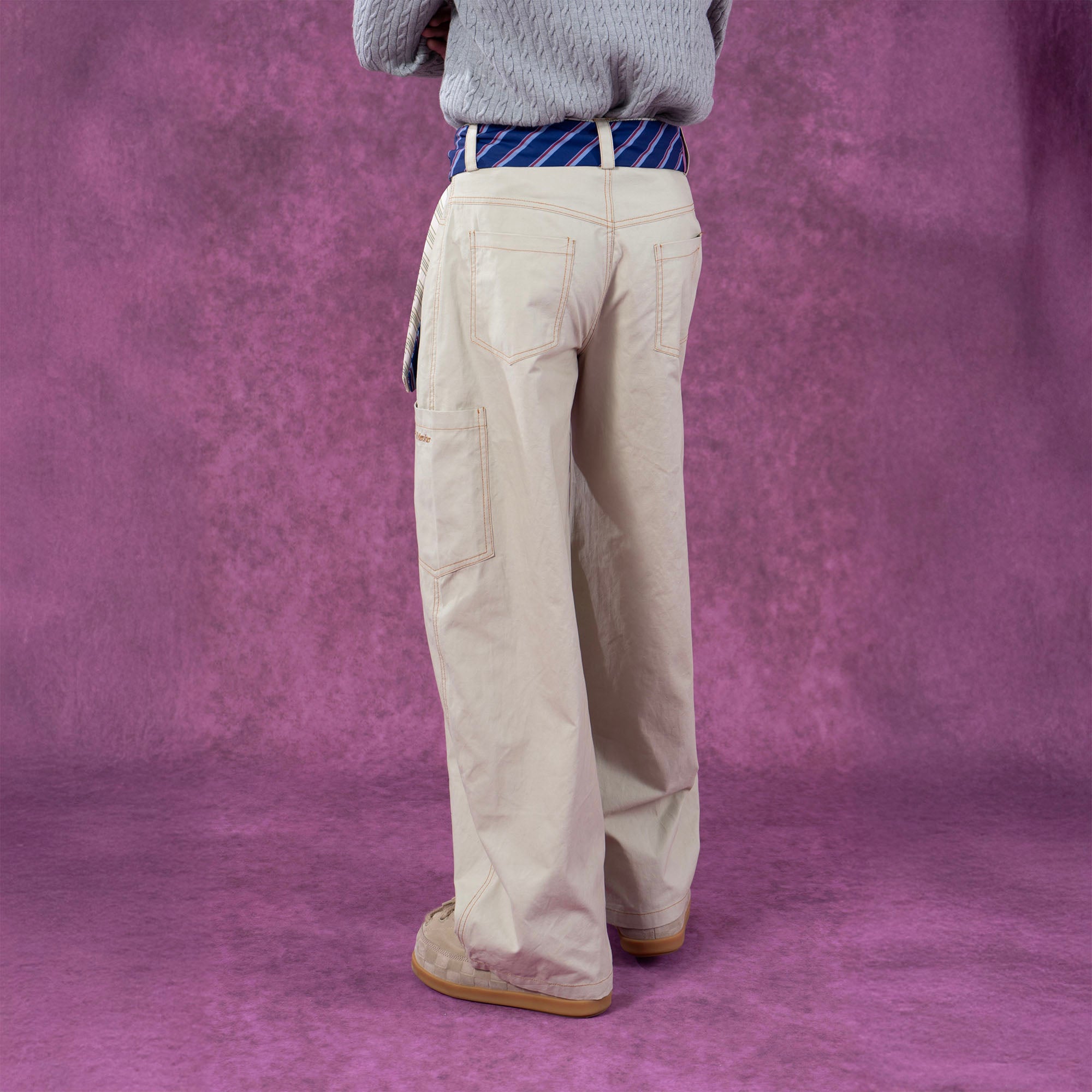 CLP Tie-Belt Multi-Pockets Stitched Pants